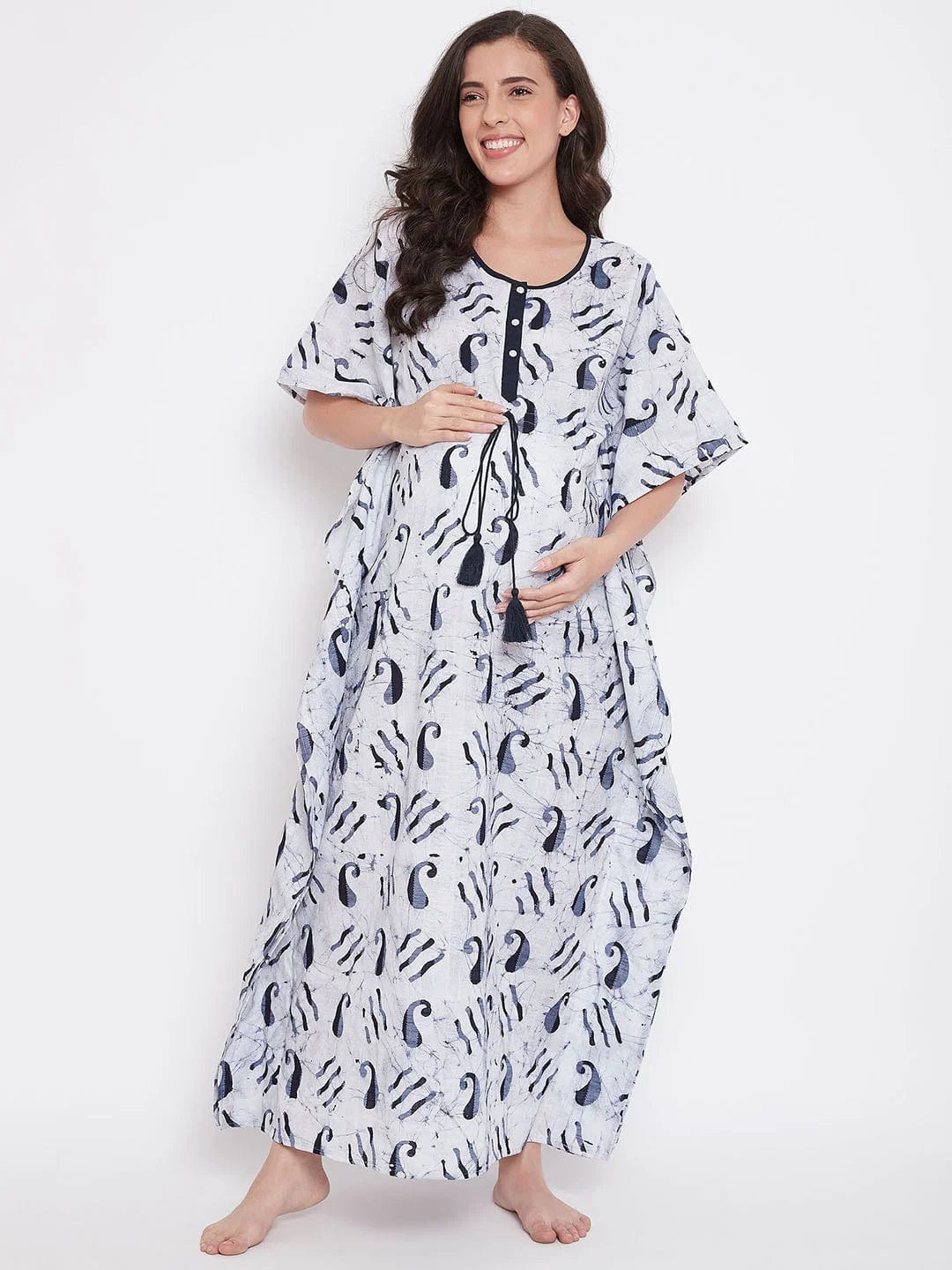 The Kaftan Company Kaftan Blue Paisley Batik Hand Block Maternity Kaftan - (Clearance - Final Sale)