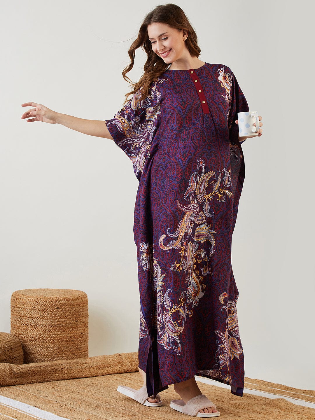 The Kaftan Company Kaftan Blue Printed Paisley Maternity and Nursing Kaftan