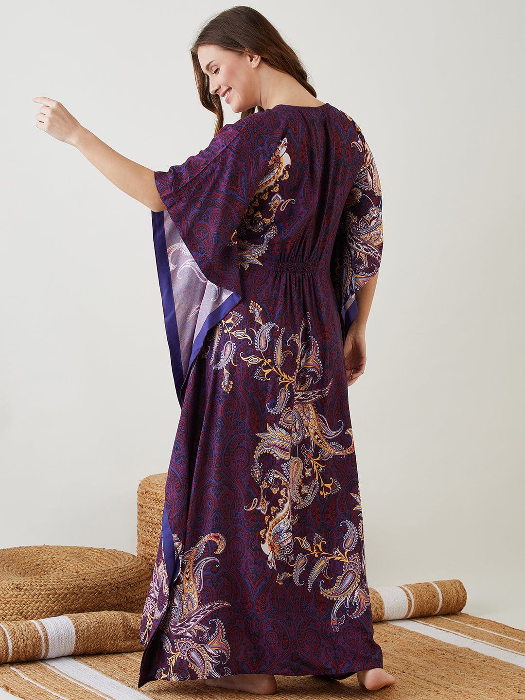 The Kaftan Company Kaftan Blue Printed Paisley Maternity and Nursing Kaftan