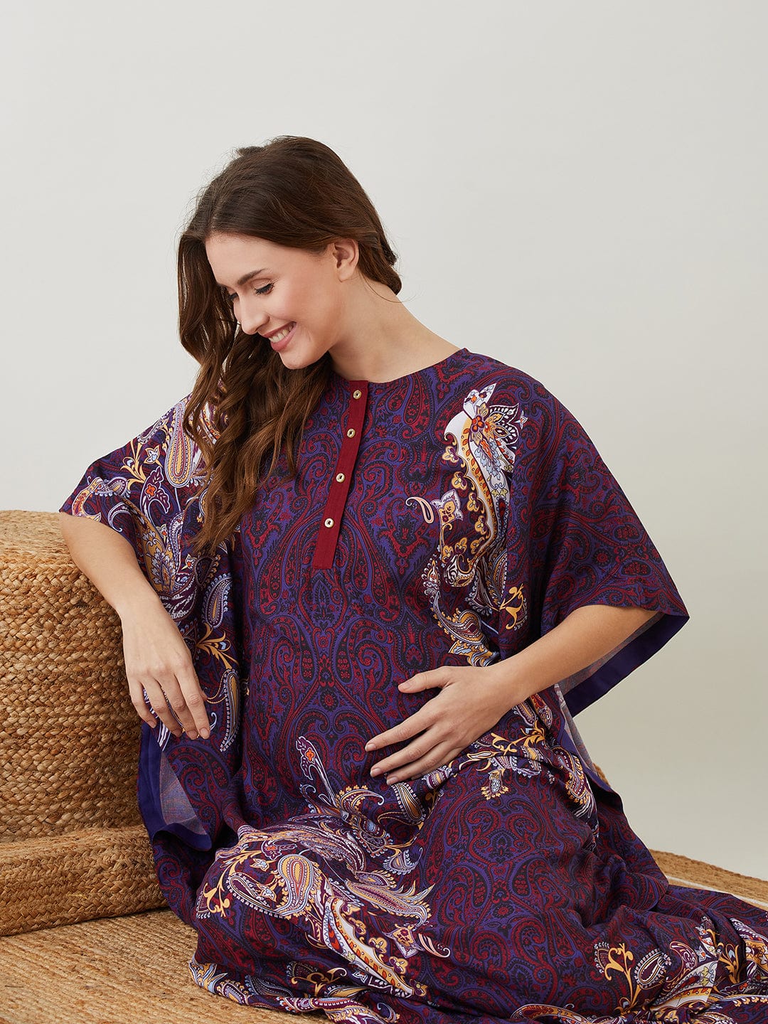 The Kaftan Company Kaftan Blue Printed Paisley Maternity and Nursing Kaftan