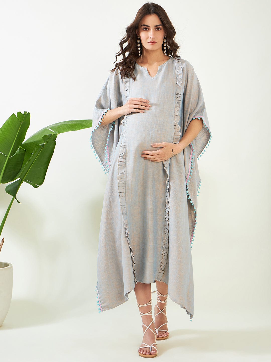 The Kaftan Company Kaftan Blue Radiant Soft Cotton Maternity and Feeding Kaftan