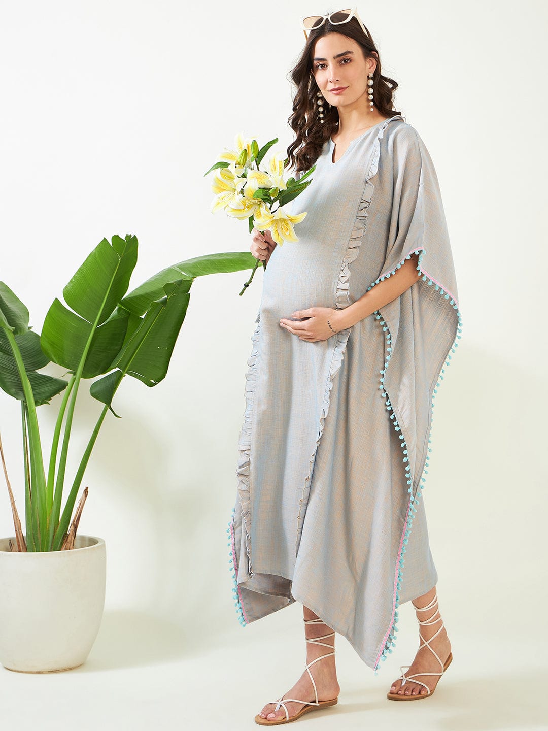 The Kaftan Company Kaftan Blue Radiant Soft Cotton Maternity and Feeding Kaftan