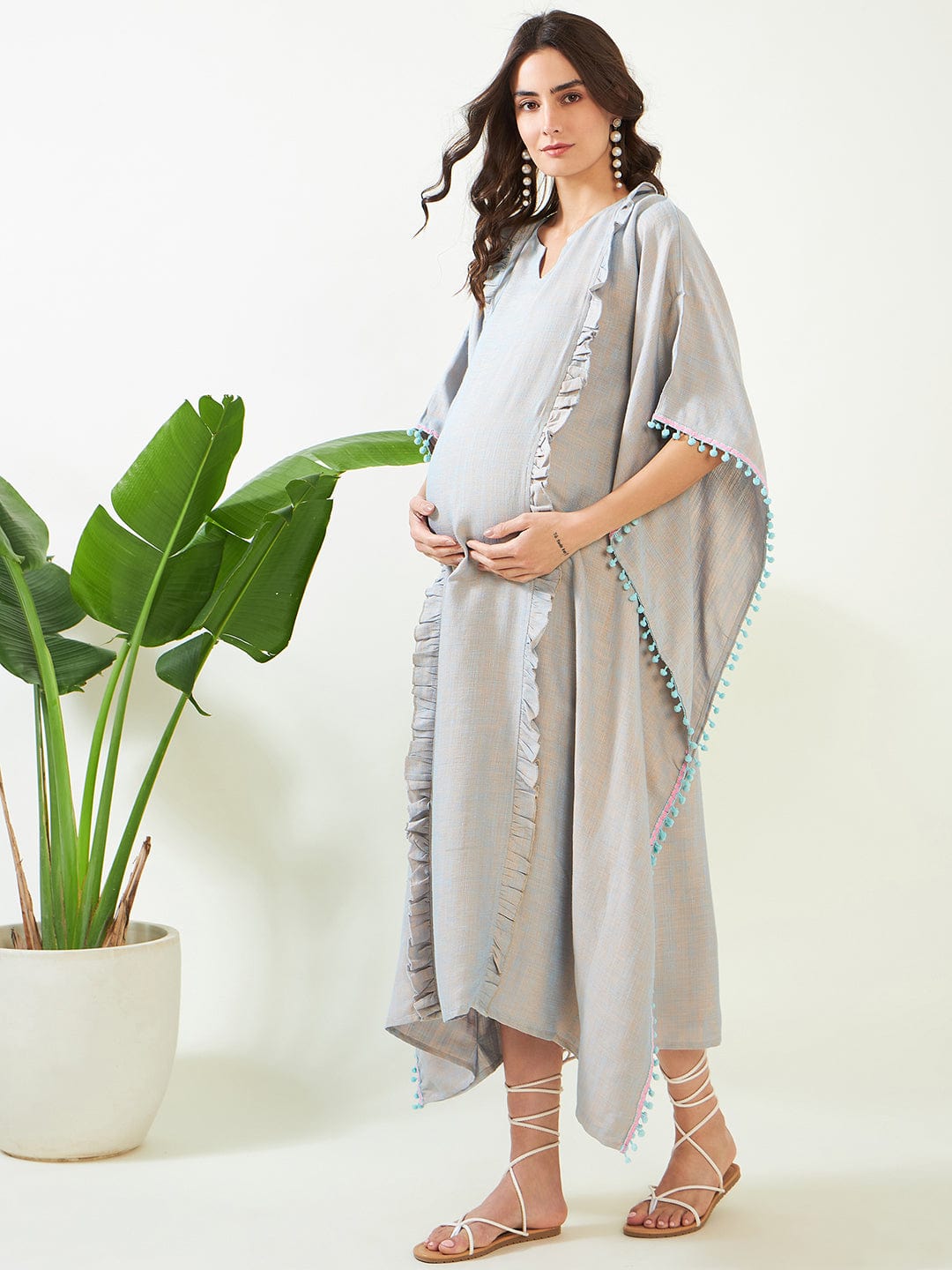 The Kaftan Company Kaftan Blue Radiant Soft Cotton Maternity and Feeding Kaftan