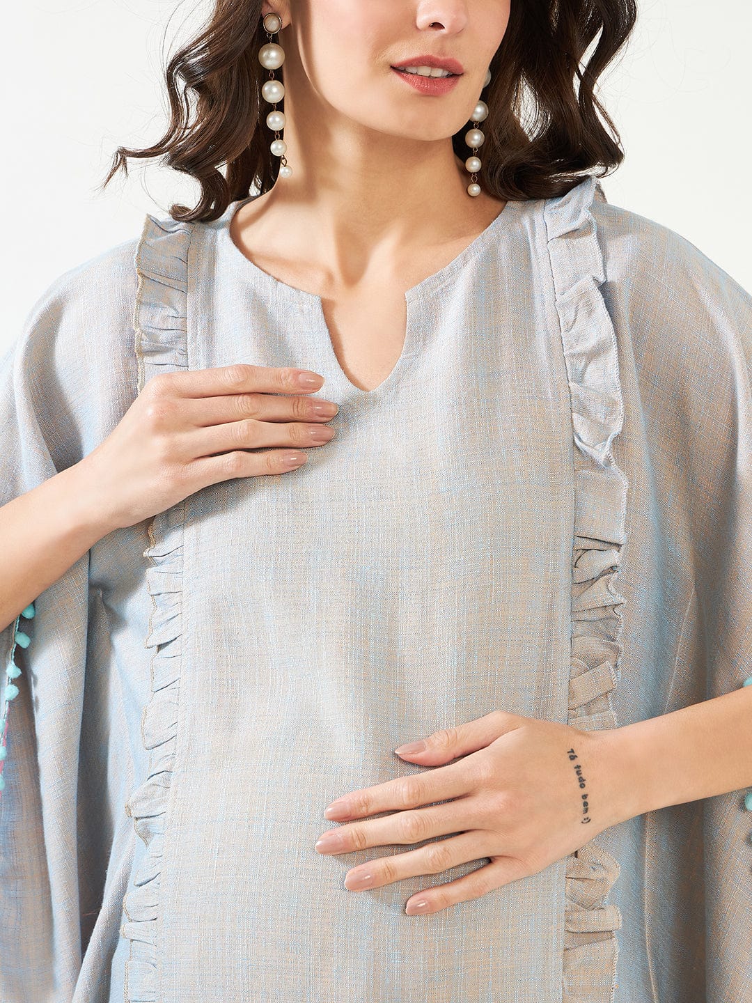 The Kaftan Company Kaftan Blue Radiant Soft Cotton Maternity and Feeding Kaftan