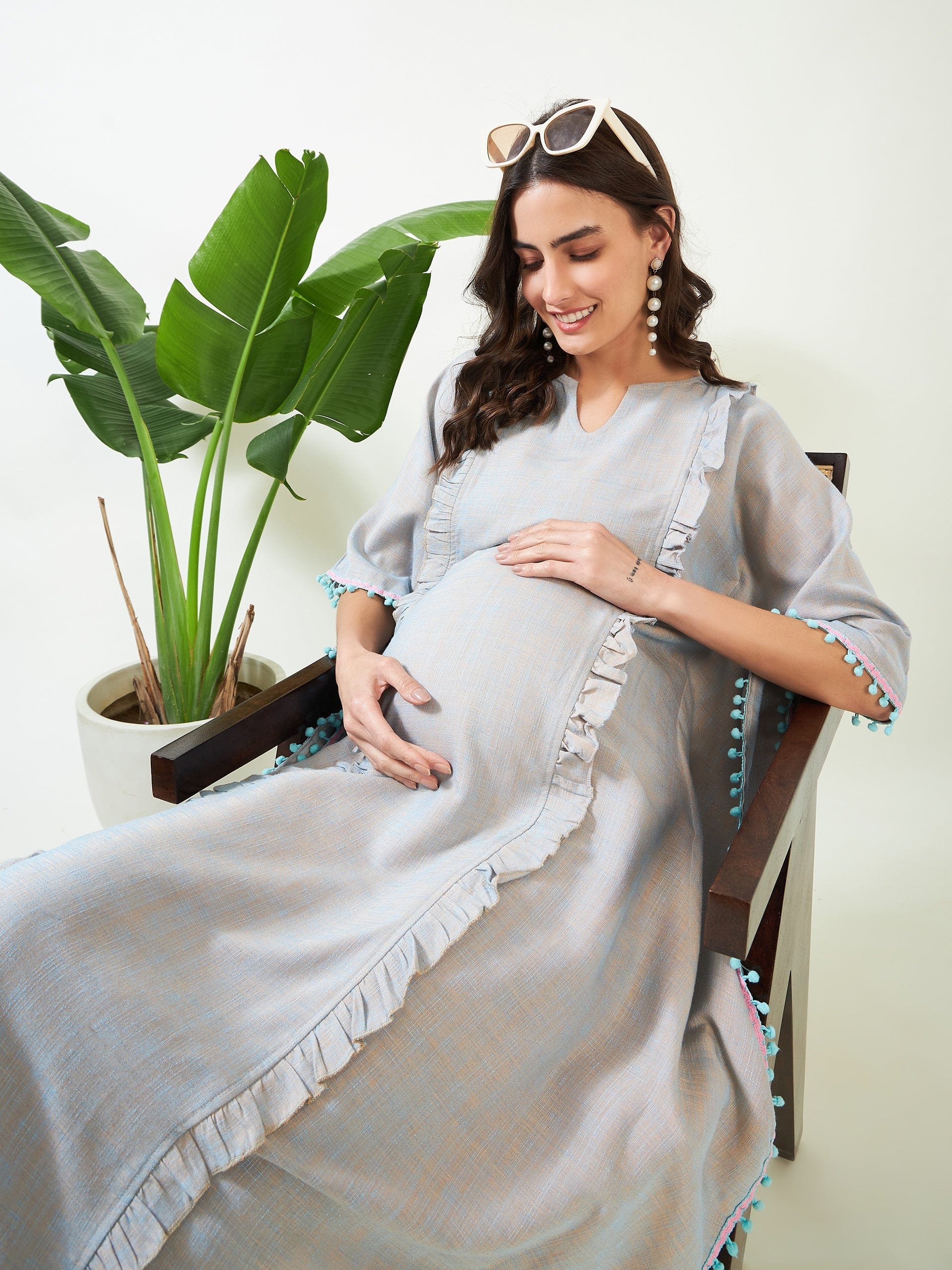 The Kaftan Company Kaftan Blue Radiant Soft Cotton Maternity and Feeding Kaftan