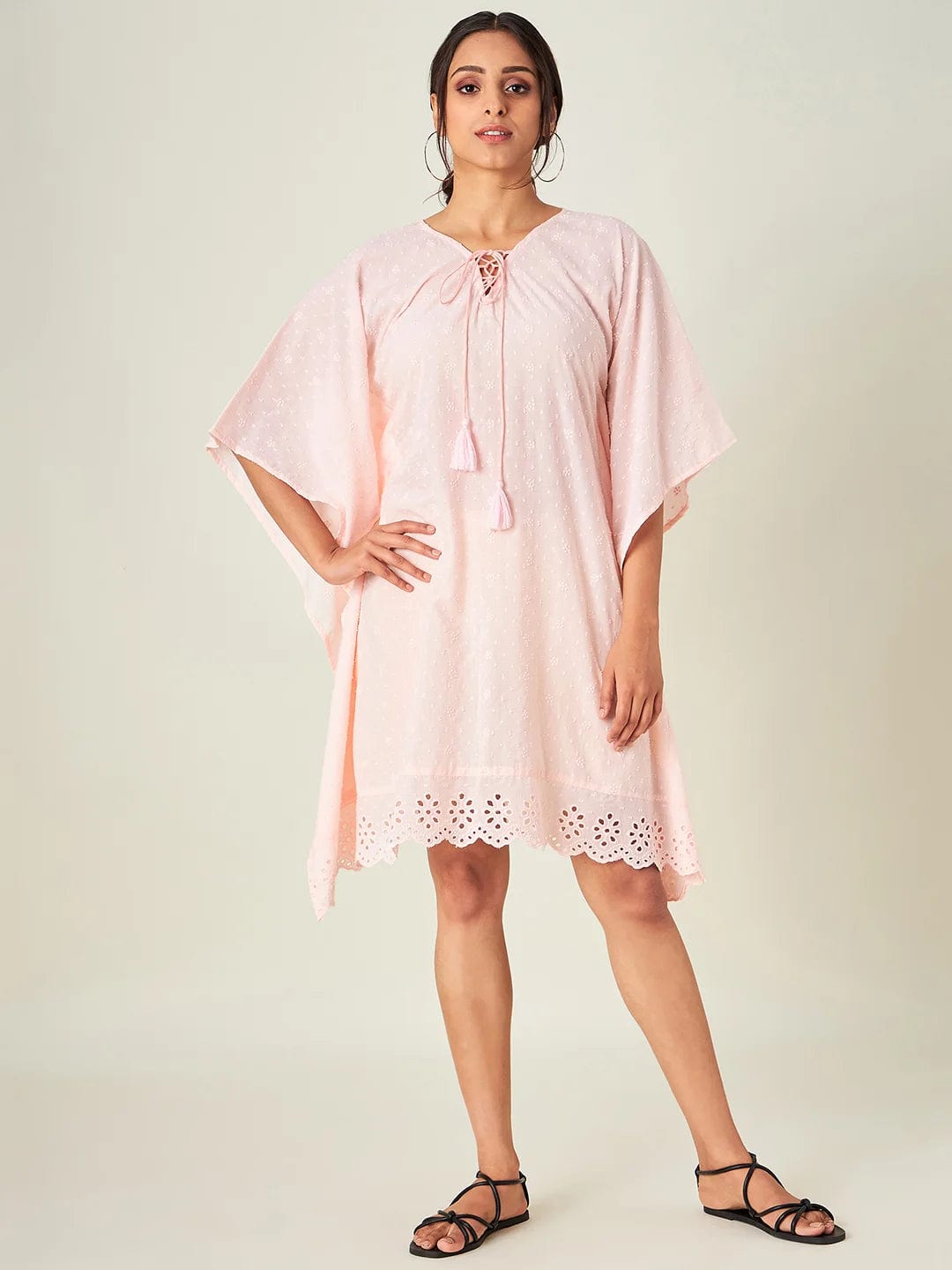 The Kaftan Company Kaftan Blush Pink Schiffli Resort Kaftan