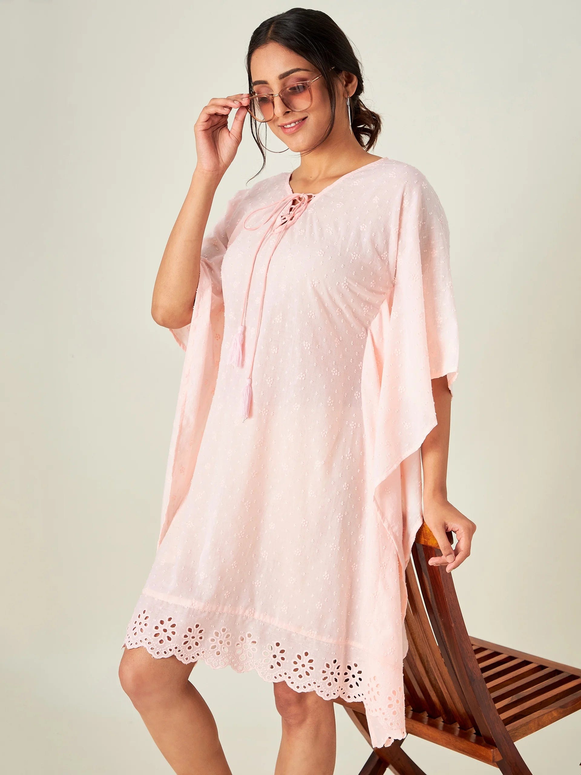 The Kaftan Company Kaftan Blush Pink Schiffli Resort Kaftan