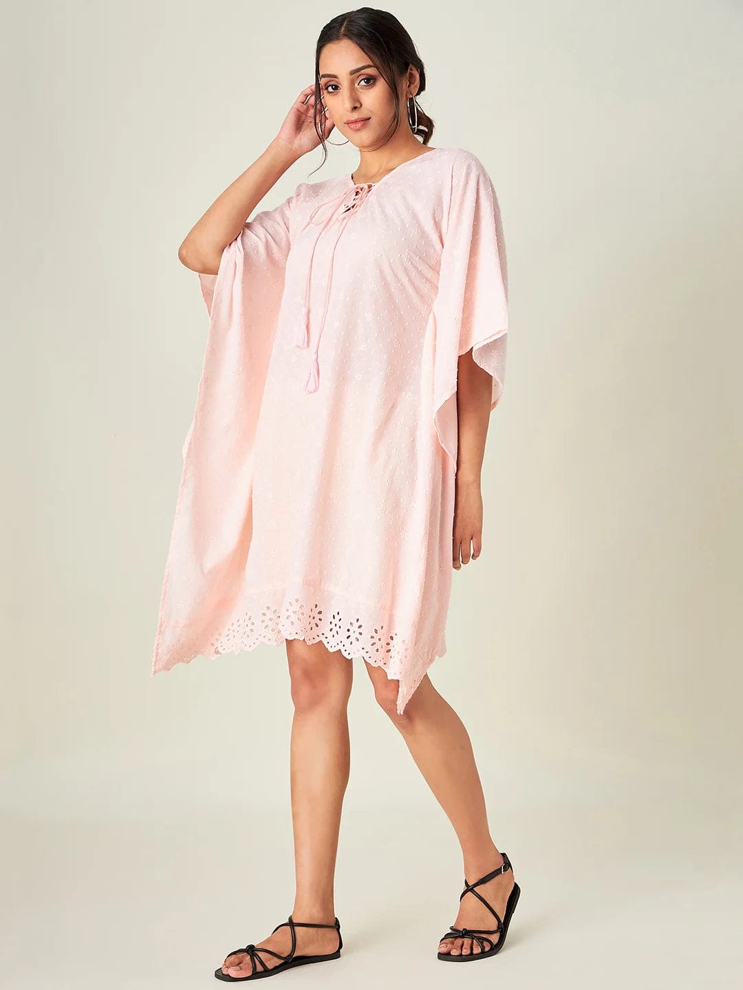 The Kaftan Company Kaftan Blush Pink Schiffli Resort Kaftan