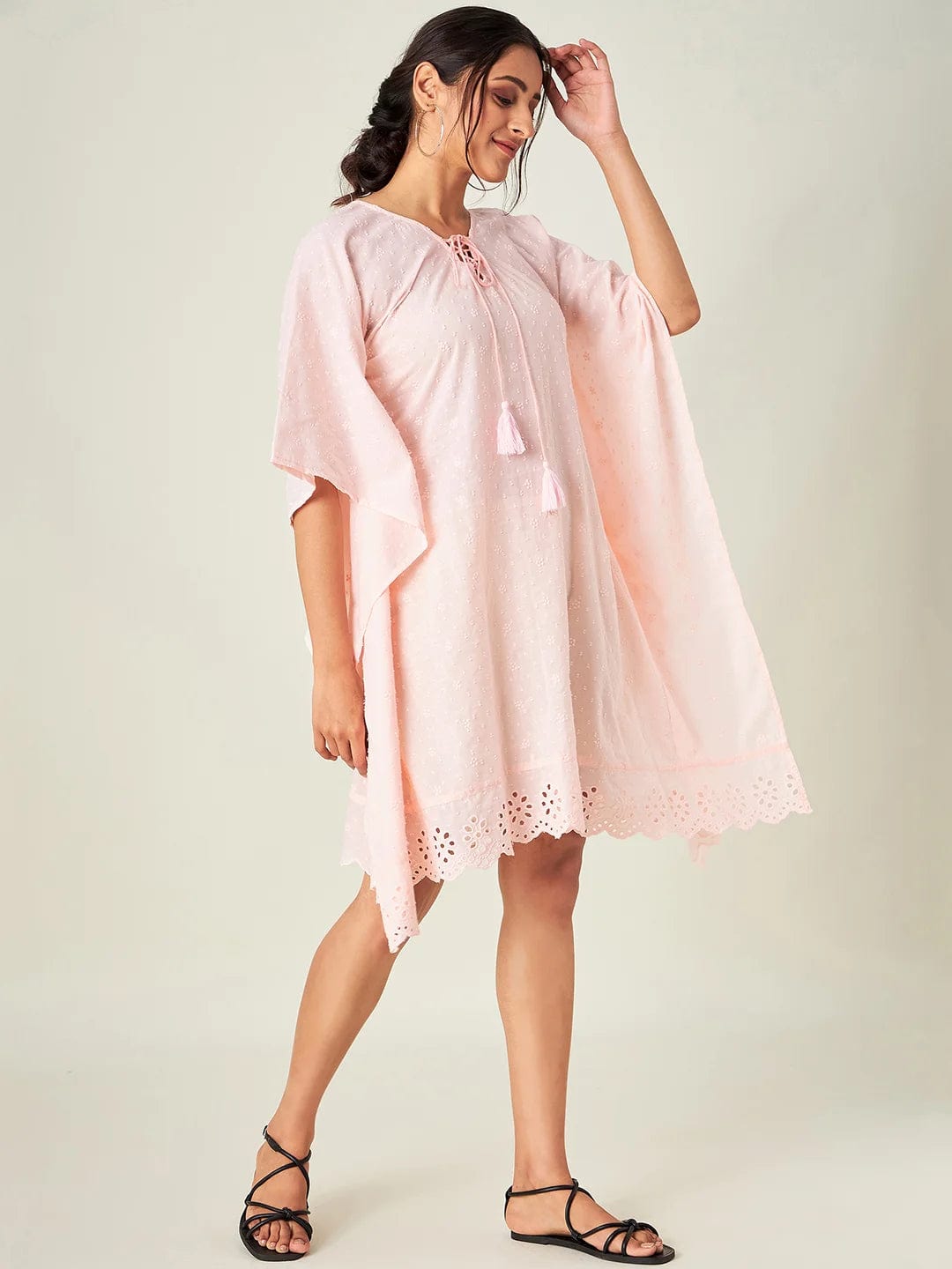 The Kaftan Company Kaftan Blush Pink Schiffli Resort Kaftan