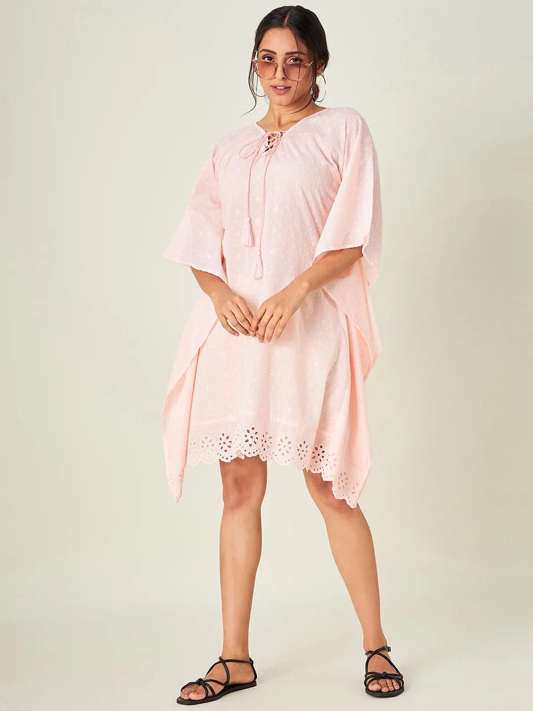 The Kaftan Company Kaftan Blush Pink Schiffli Resort Kaftan
