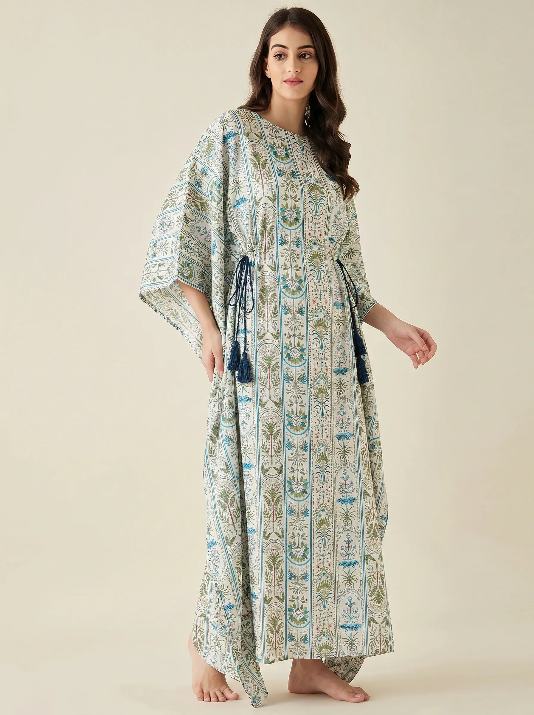 The Kaftan Company Kaftan Botanical Stripe Print Maxi Kaftan