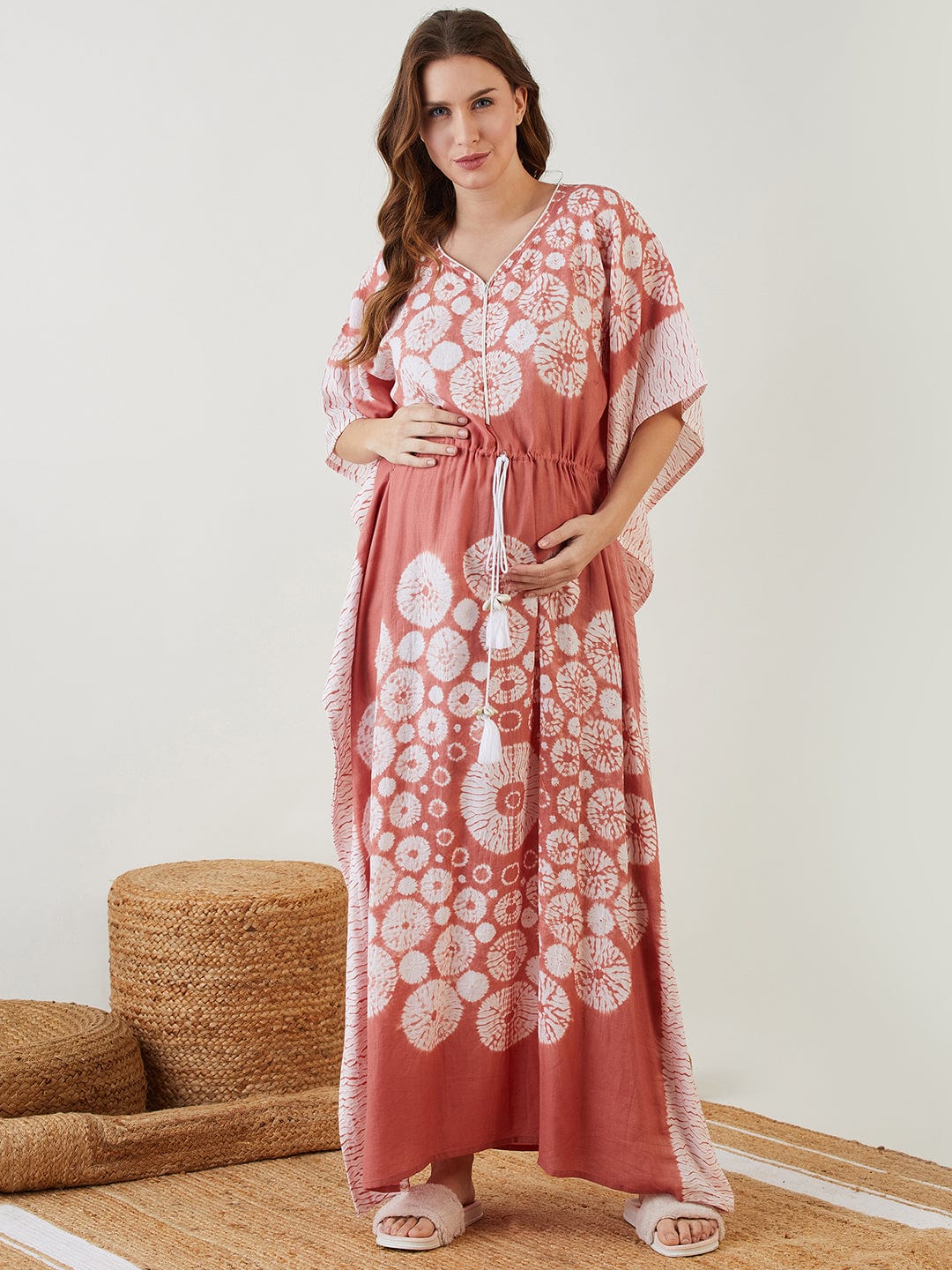 The Kaftan Company Kaftan Brown Shibori Tie-Dye Maternity and Nursing Kaftan