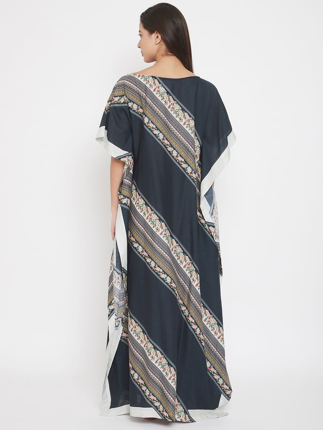 The Kaftan Company Kaftan Charcoal Diagonal Stripe Kaftan with Pockets