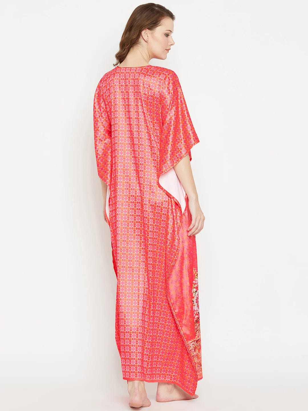 The Kaftan Company Kaftan Coral pink printed nightdress - (Clearance - Final Sale)