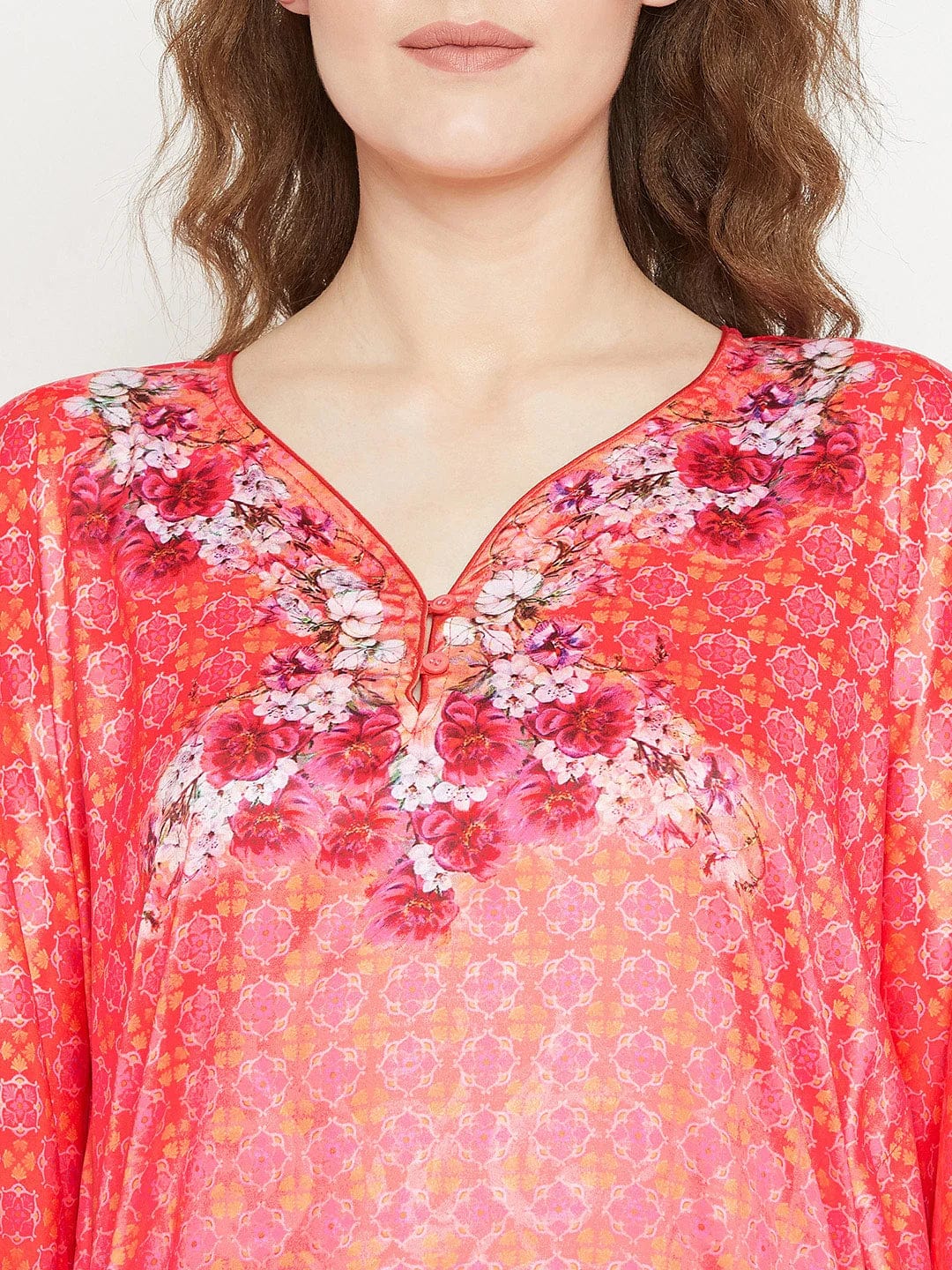 The Kaftan Company Kaftan Coral pink printed nightdress - (Clearance - Final Sale)