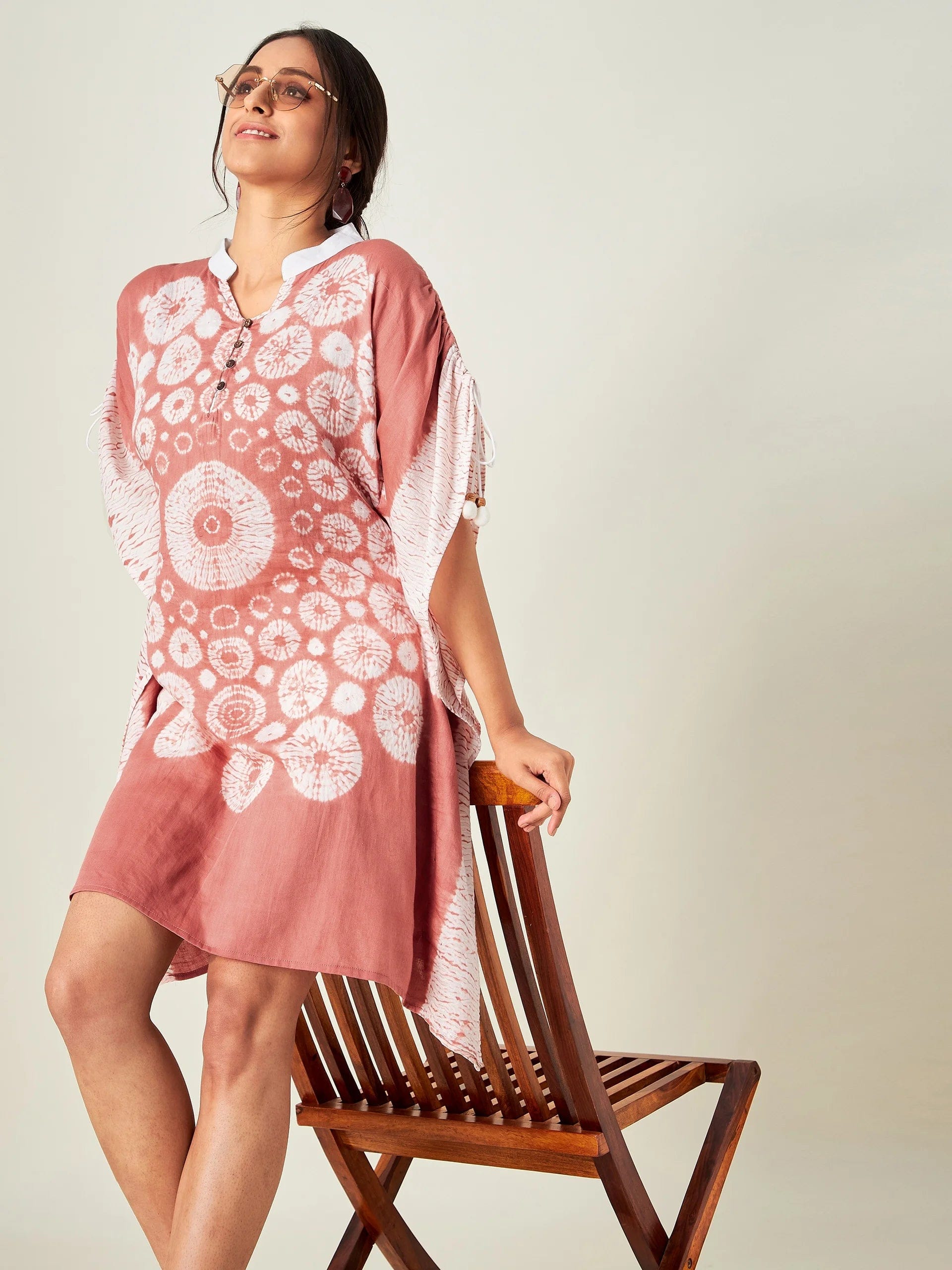 The Kaftan Company Kaftan Dusty Pink Shibori Tiedye Kaftan Top