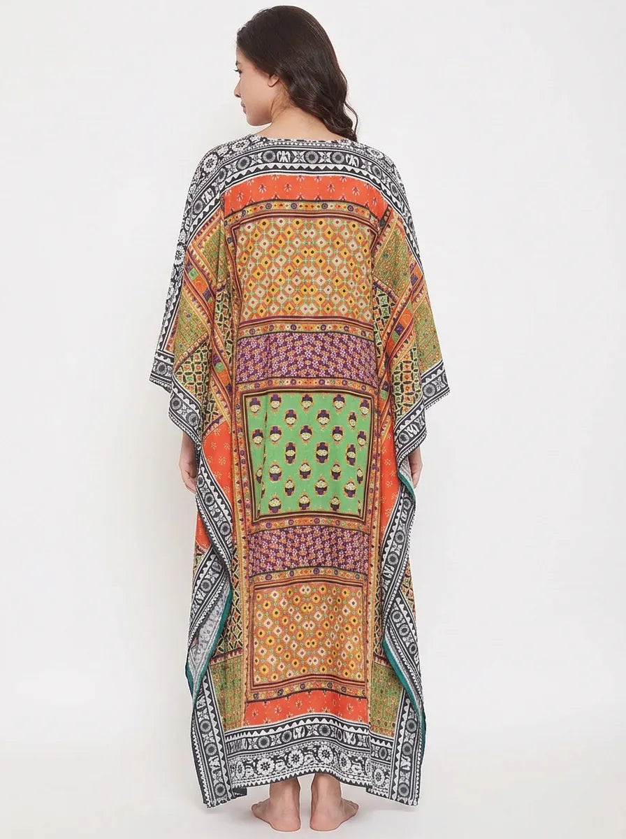 The Kaftan Company Kaftan Ethnic Patchwork Print Maxi Kaftan