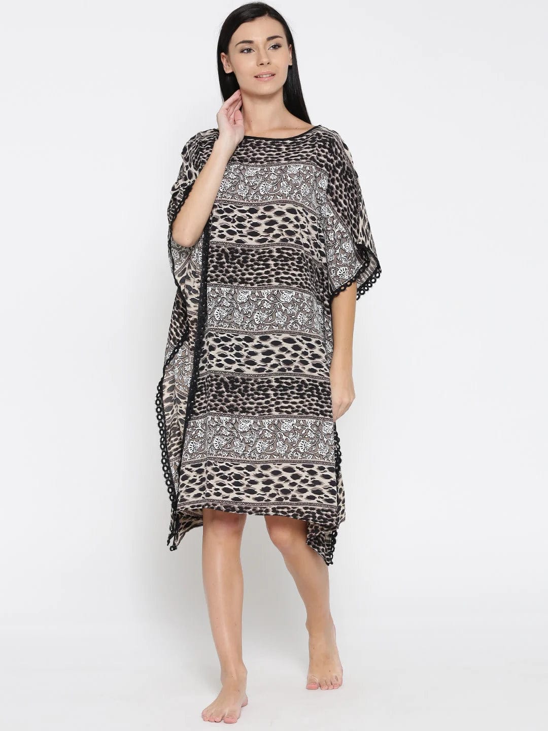 The Kaftan Company Kaftan Floral And Animal Print Loungewear Kaftan - (Clearance - Final Sale)