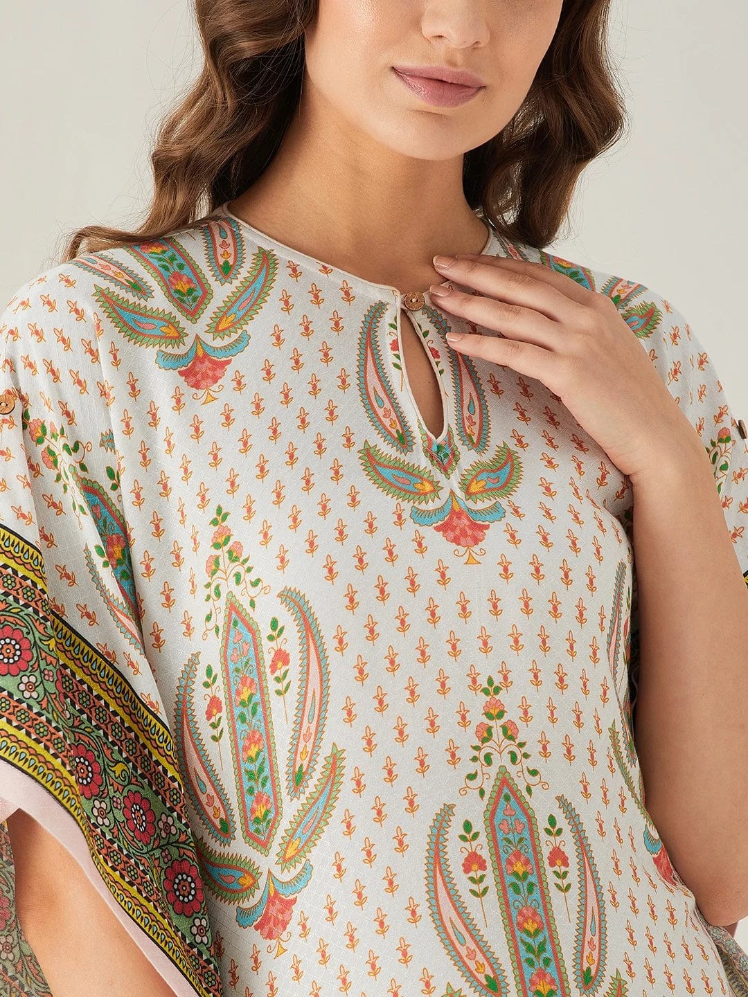 The Kaftan Company Kaftan Floral Block and Border Maxi Kaftan with Frill Hem