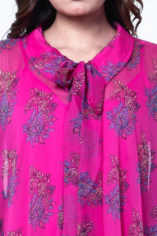 The Kaftan Company Kaftan Fuchsia Printed Chiffon Loungewear Kaftan with Crepe Slip