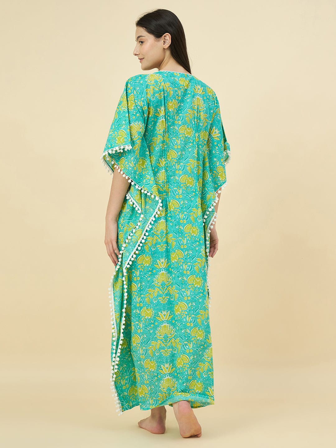 The Kaftan Company Kaftan Green Printed Cotton Maternity Kaftan with Feeding Zipper