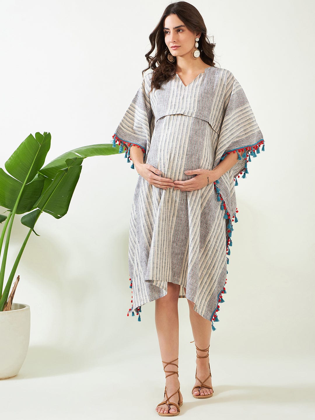 The Kaftan Company Kaftan Grey Monotonous Striped Maternity Kaftan