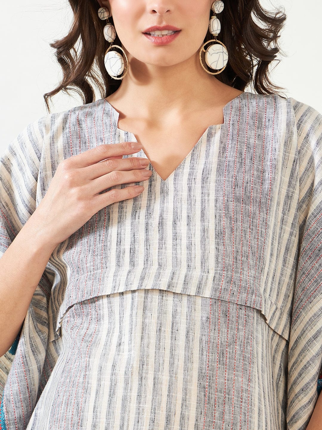 The Kaftan Company Kaftan Grey Monotonous Striped Maternity Kaftan