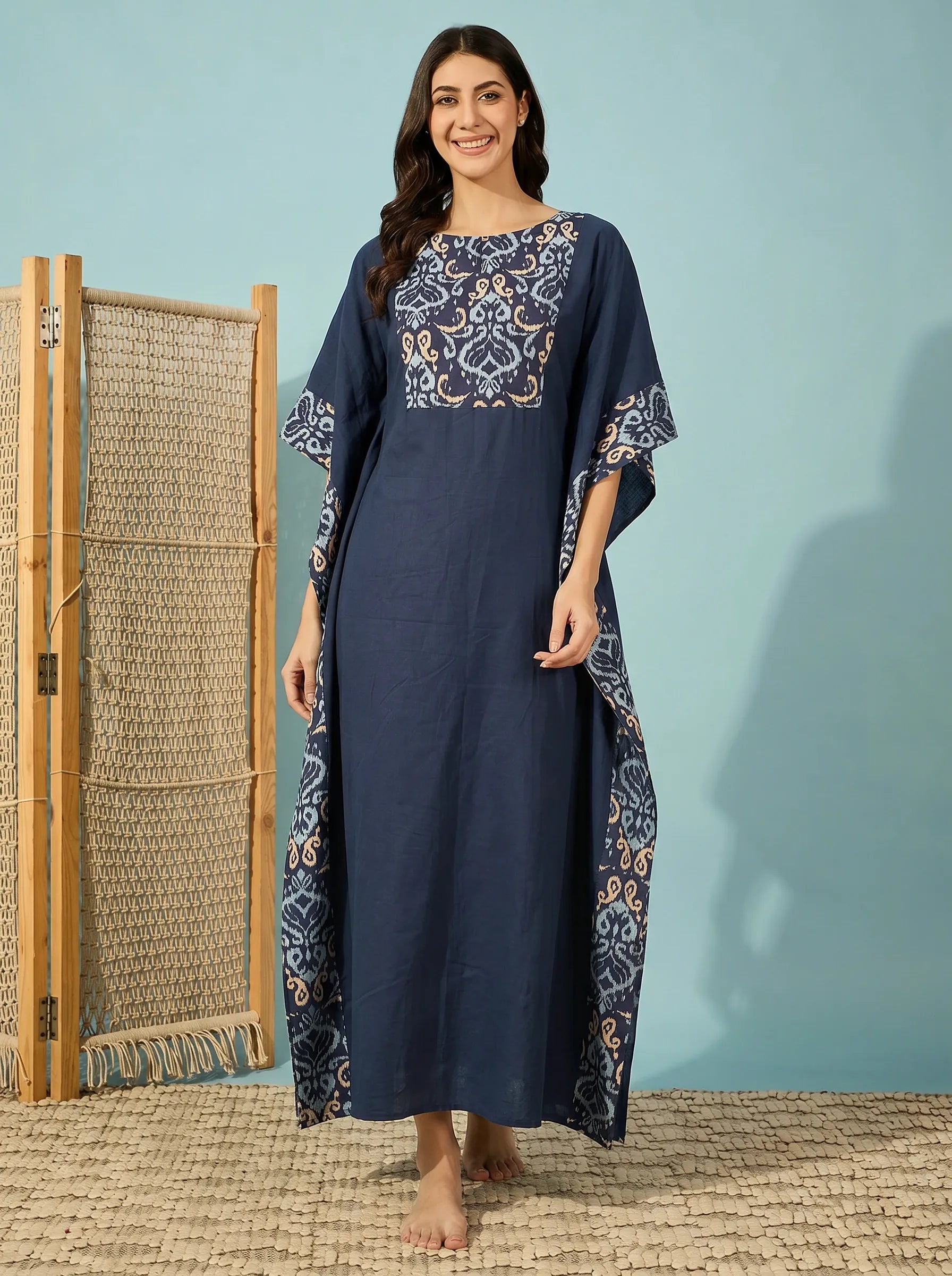 The Kaftan Company Kaftan Ikat Print Panel Maxi Kaftan