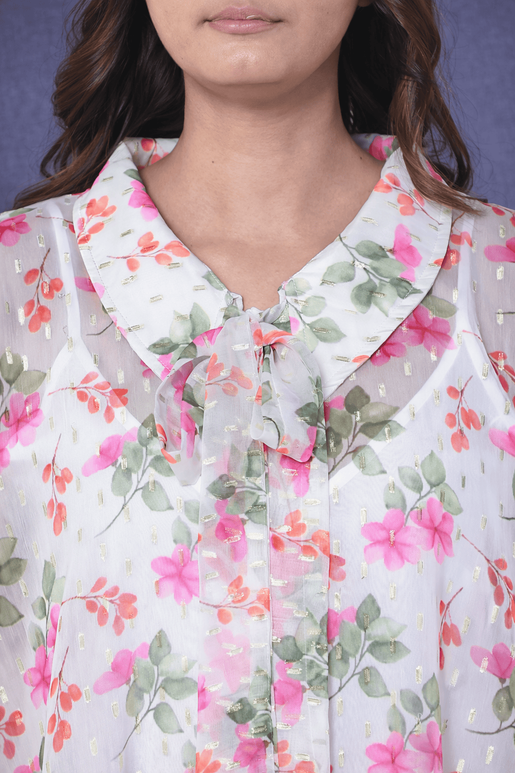 The Kaftan Company Kaftan Ivory Floral Georgette Loungewear Kaftan with Crepe Slip