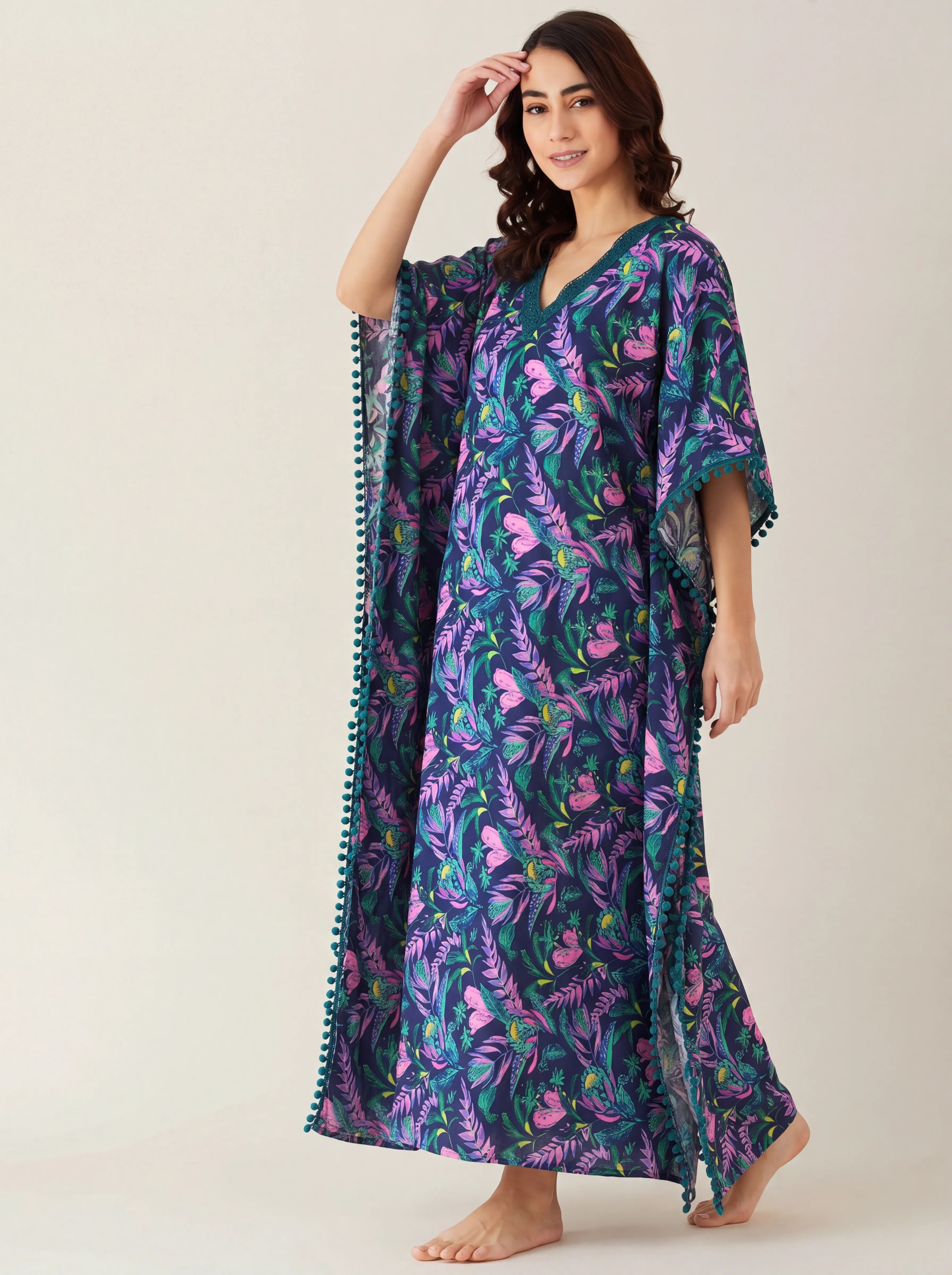 The Kaftan Company Kaftan Jungle Bloom Print Maxi Kaftan