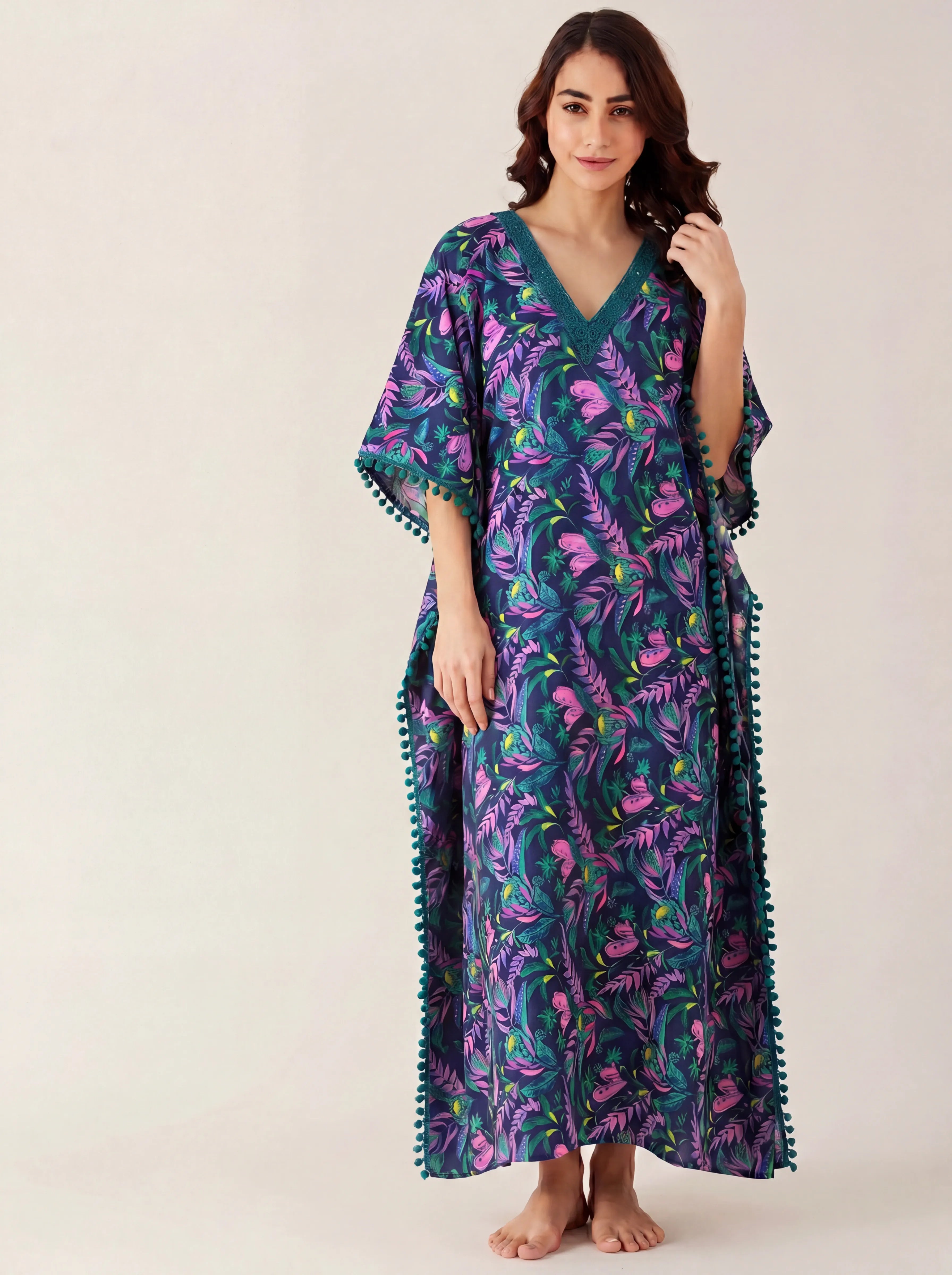 The Kaftan Company Kaftan Jungle Bloom Print Maxi Kaftan
