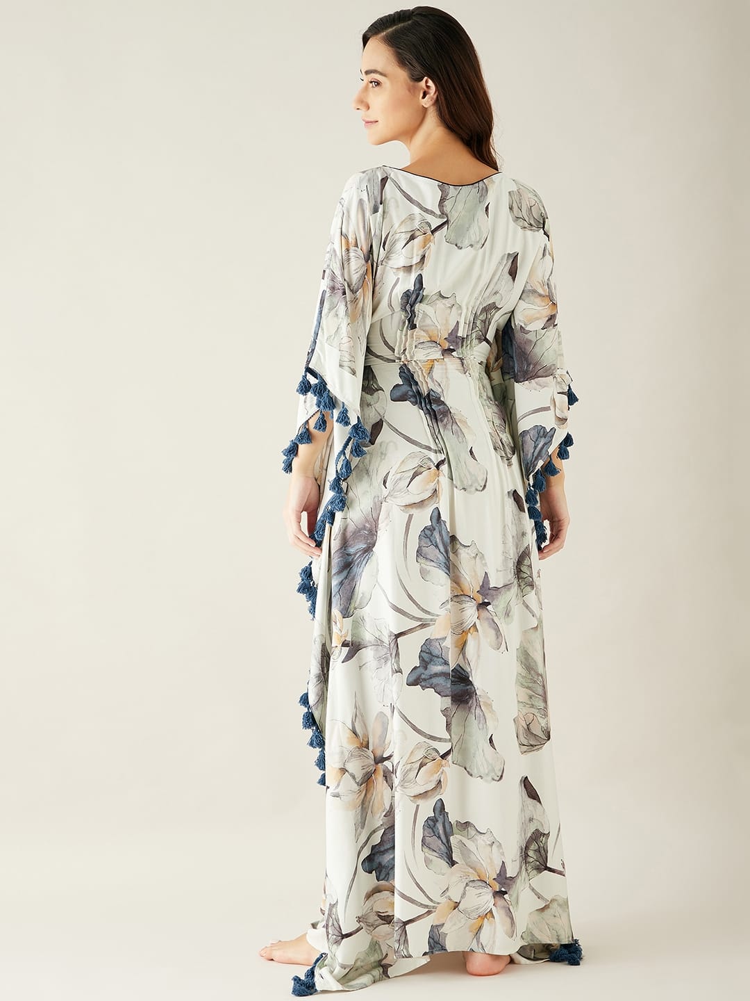 The Kaftan Company Kaftan L Off White Floral Printed Maternity Lounge Kaftan (Final Sale )
