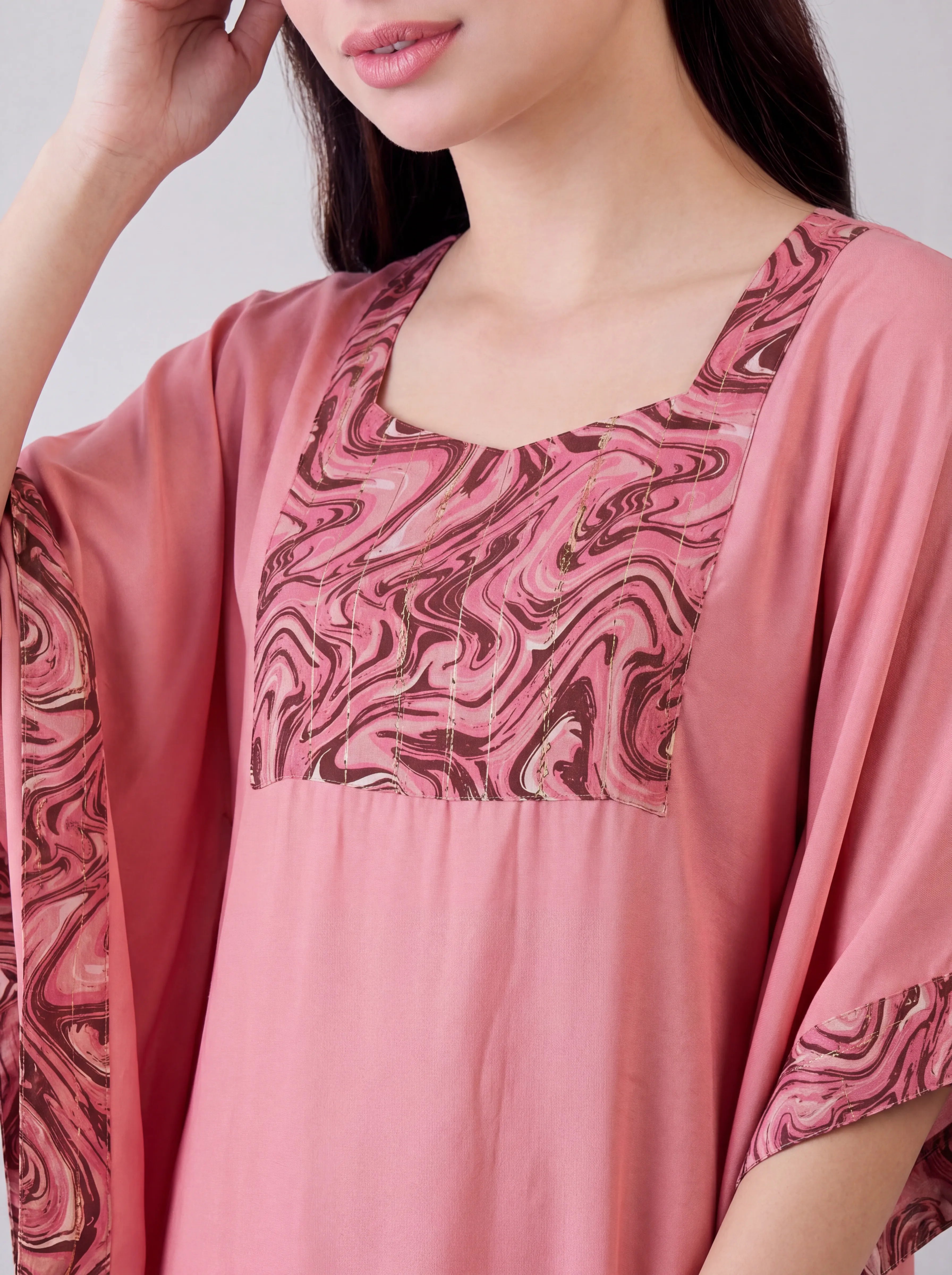 The Kaftan Company Kaftan Marble Print Panel Maxi Kaftan