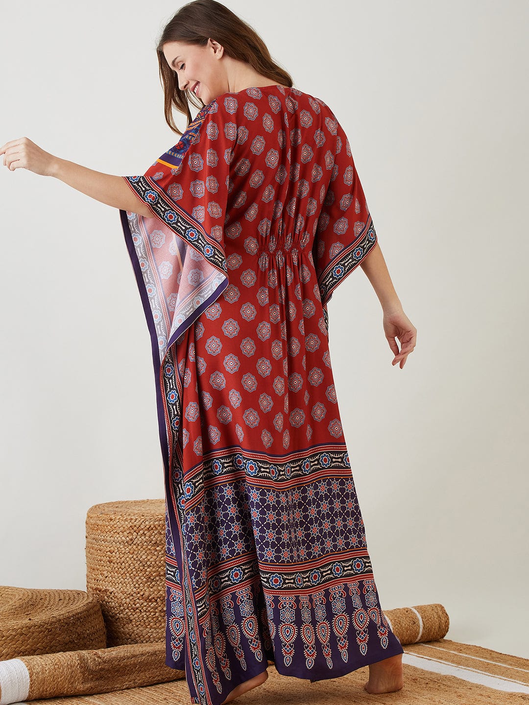 The Kaftan Company Kaftan Maroon Digitised Ajrakh Kaftan