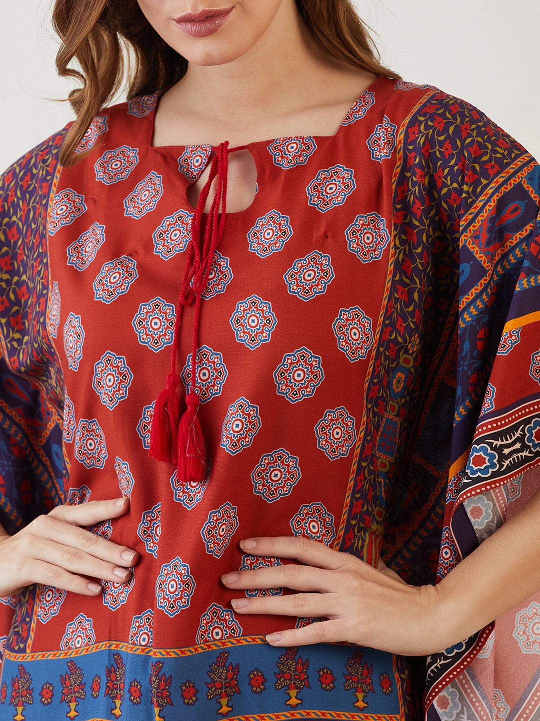 The Kaftan Company Kaftan Maroon Digitised Ajrakh Kaftan