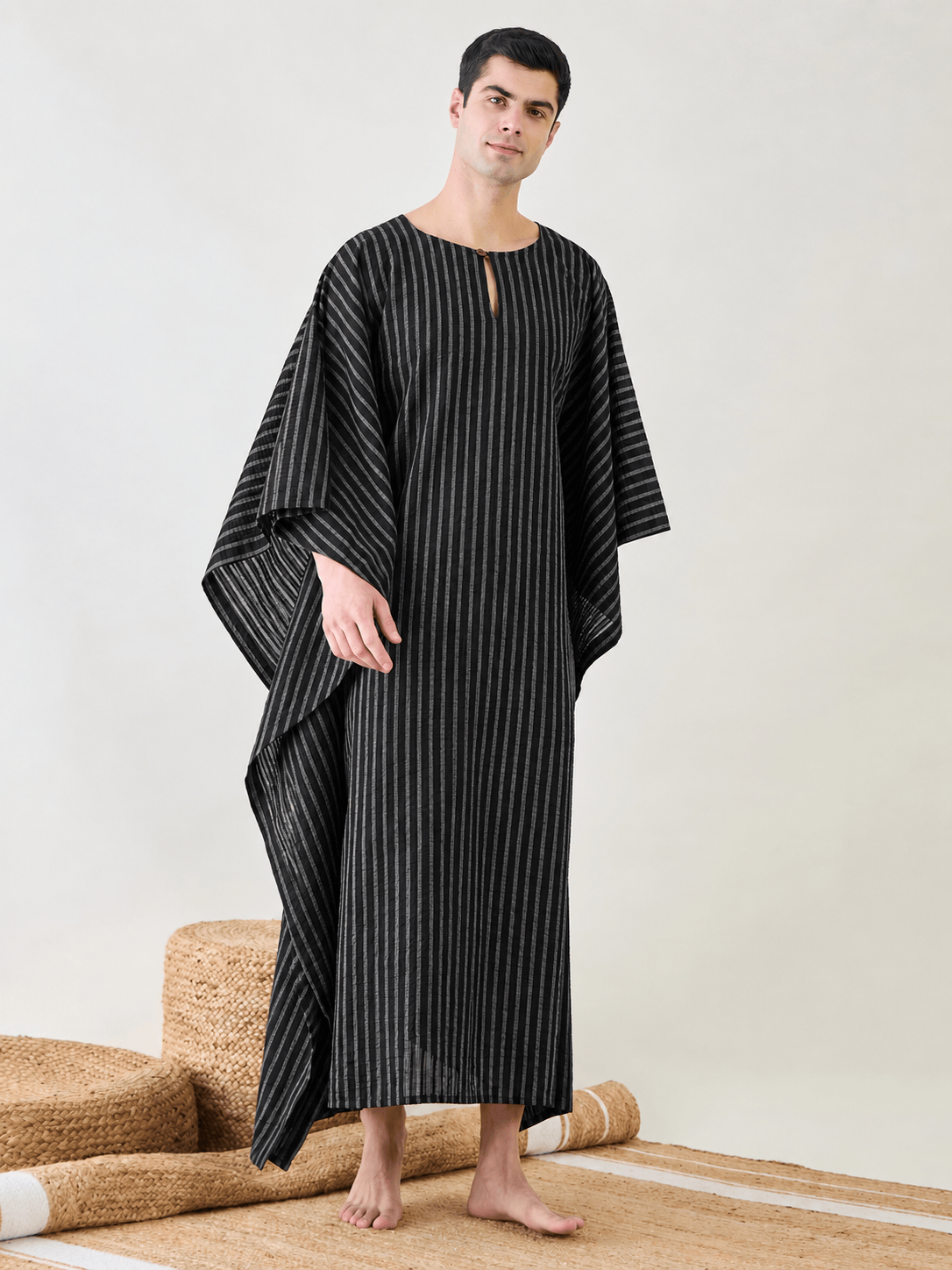 The Kaftan Company Kaftan Men's Black Striped Cotton Kaftan