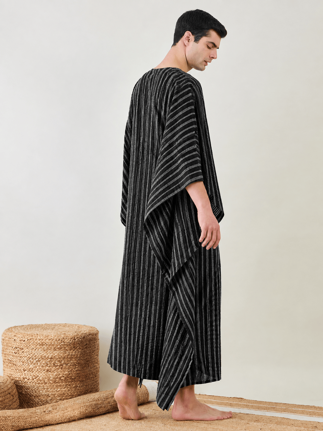 The Kaftan Company Kaftan Men's Black Striped Cotton Kaftan