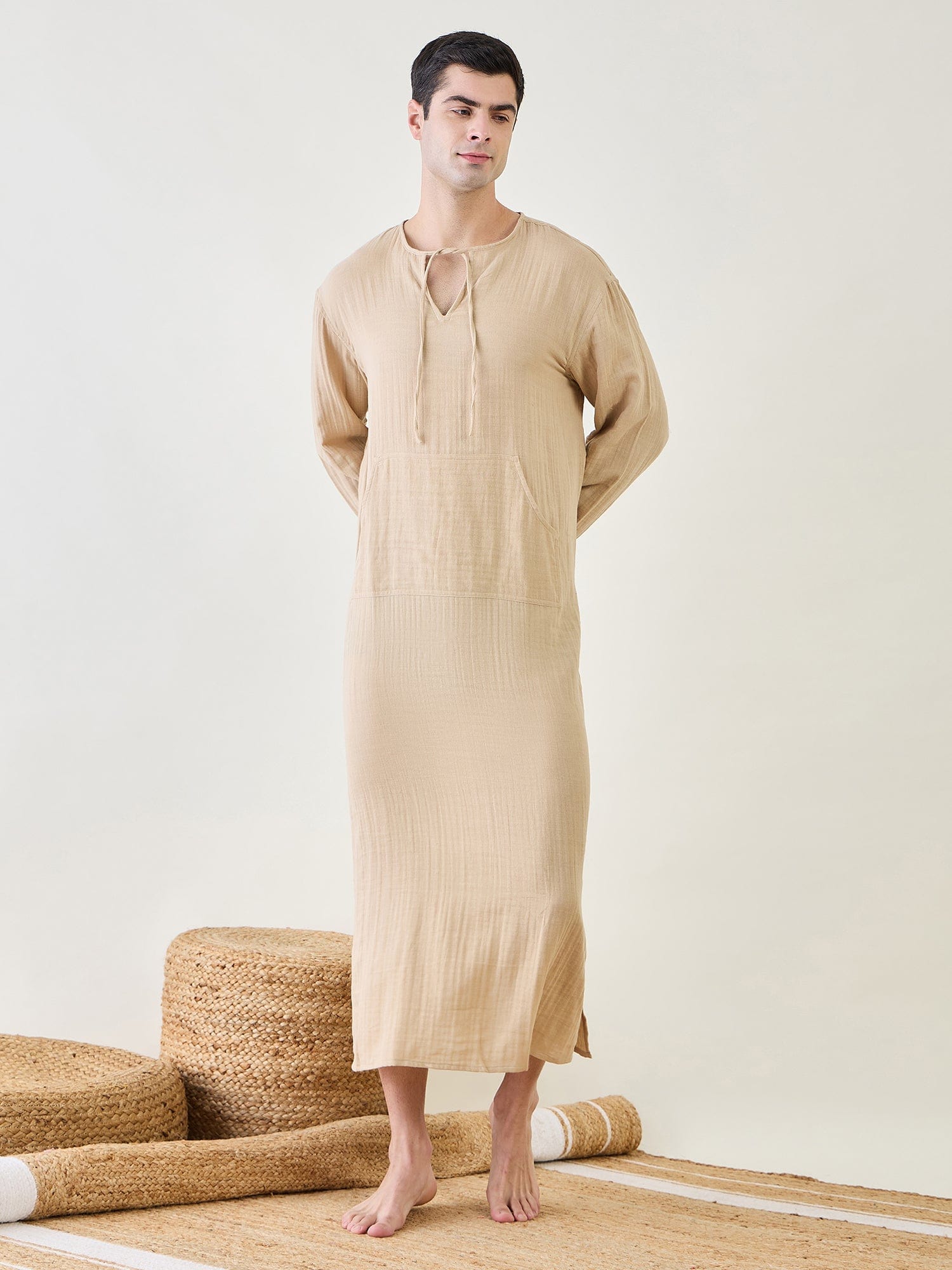 The Kaftan Company Kaftan Mens Beige Cotton Kaftan Robe