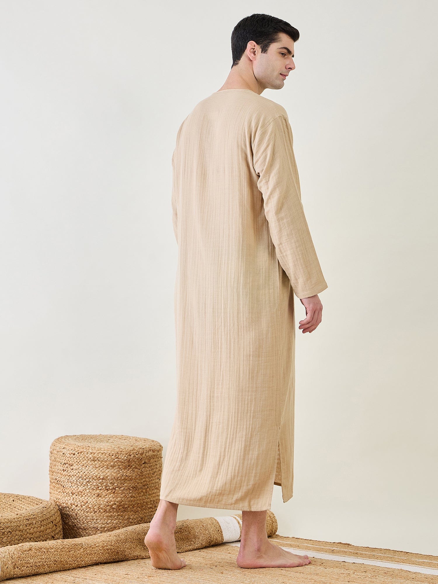 The Kaftan Company Kaftan Mens Beige Cotton Kaftan Robe