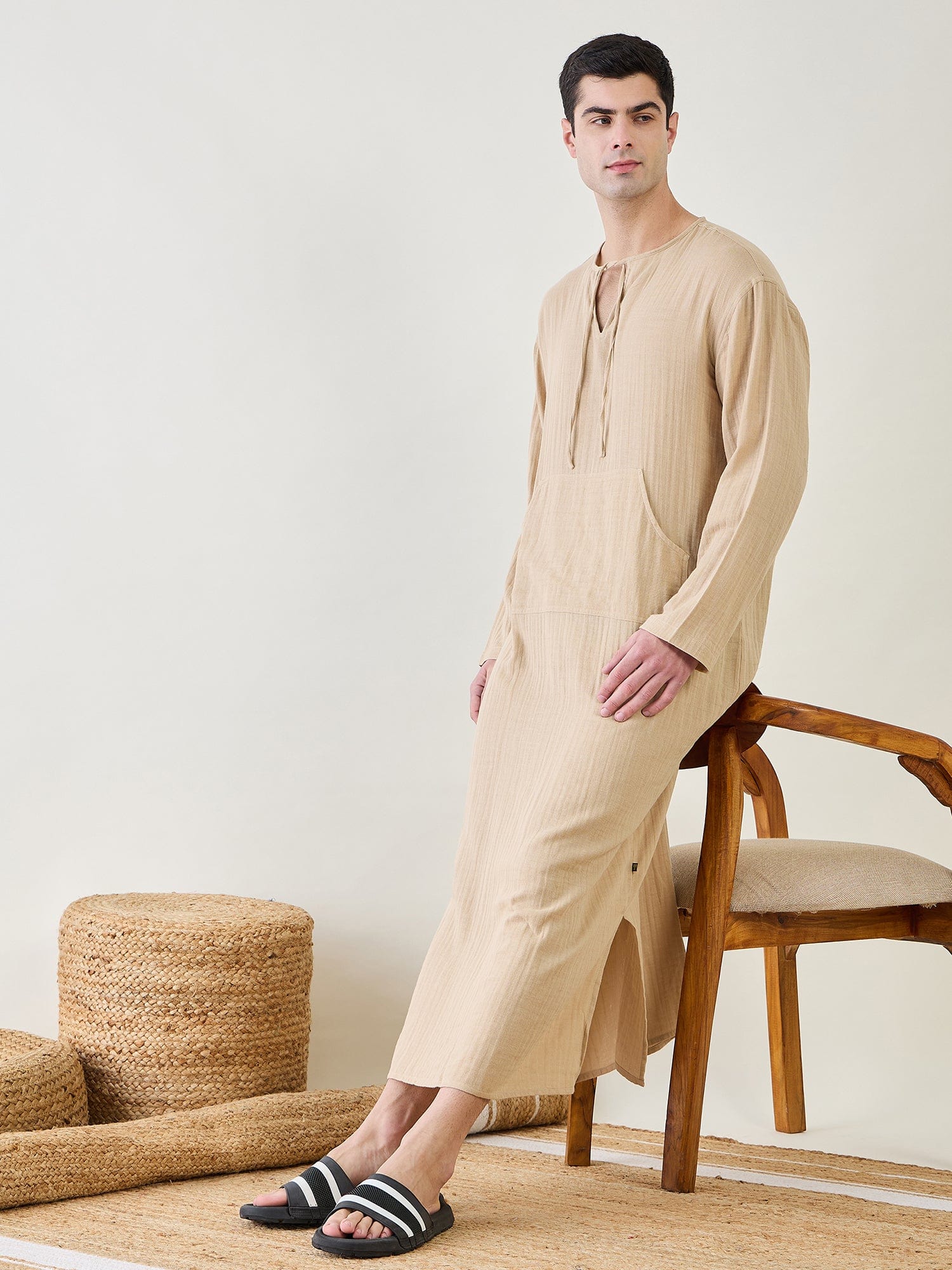The Kaftan Company Kaftan Mens Beige Cotton Kaftan Robe