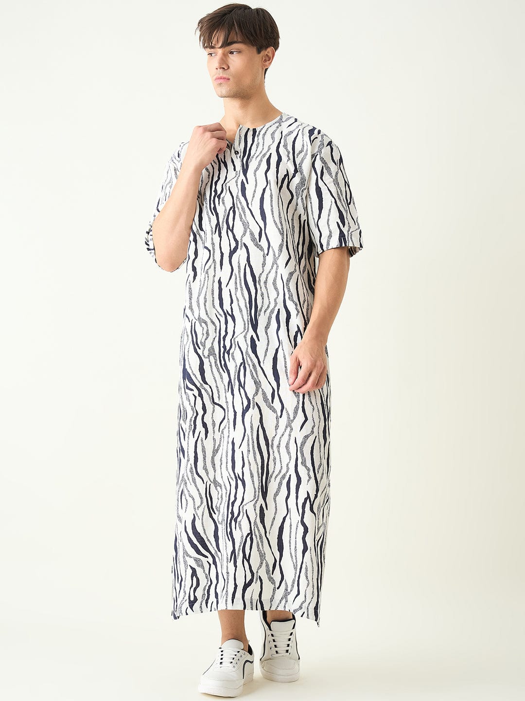 The Kaftan Company Kaftan Mens Black and White Animal Print Loungewear Kaftan Gown