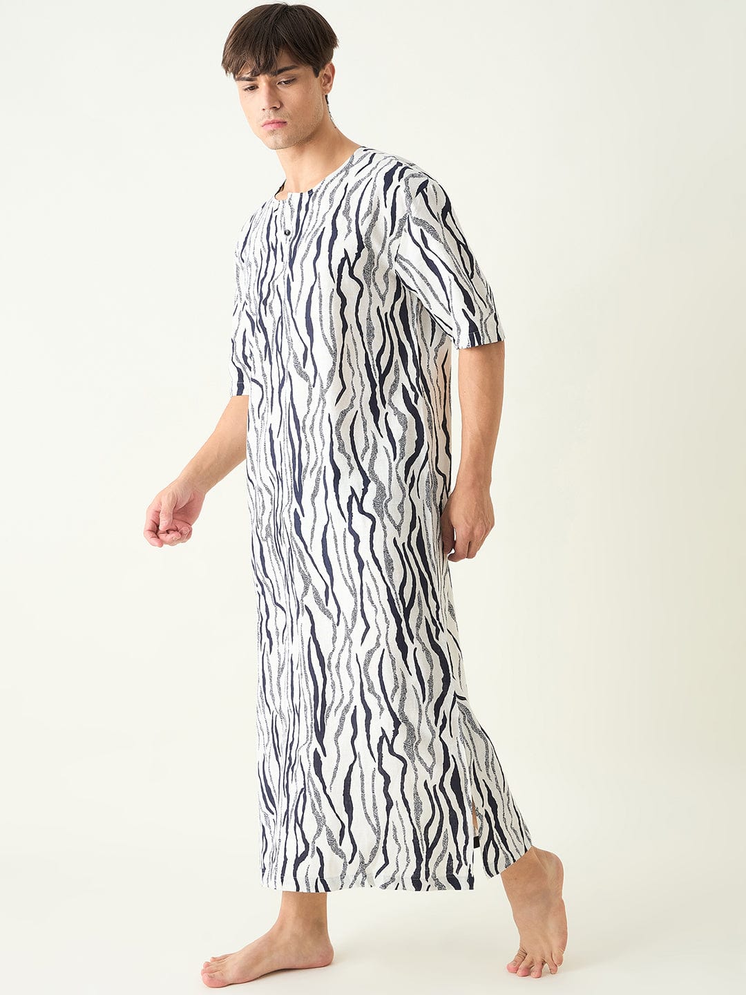 The Kaftan Company Kaftan Mens Black and White Animal Print Loungewear Kaftan Gown