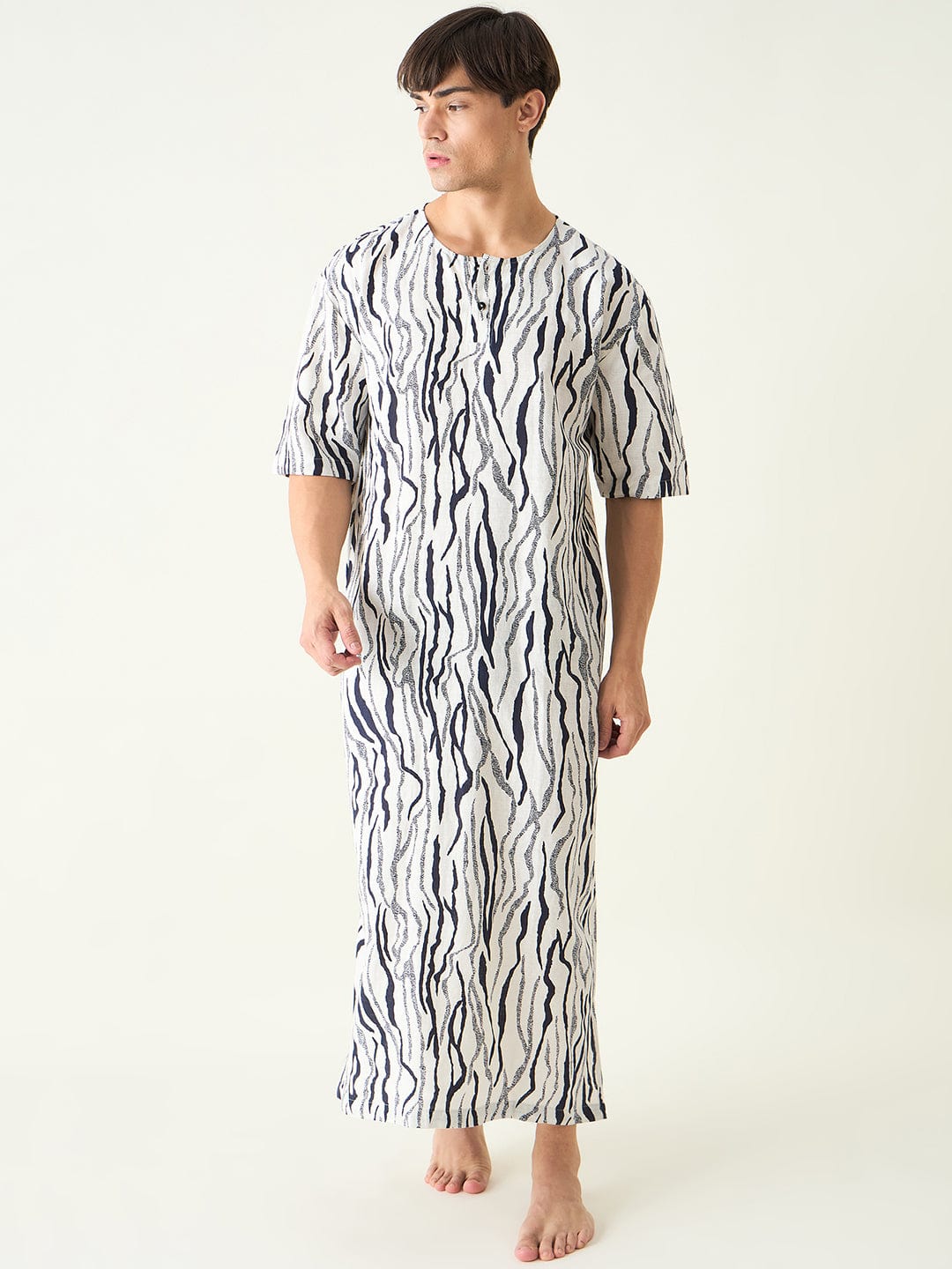 The Kaftan Company Kaftan Mens Black and White Animal Print Loungewear Kaftan Gown