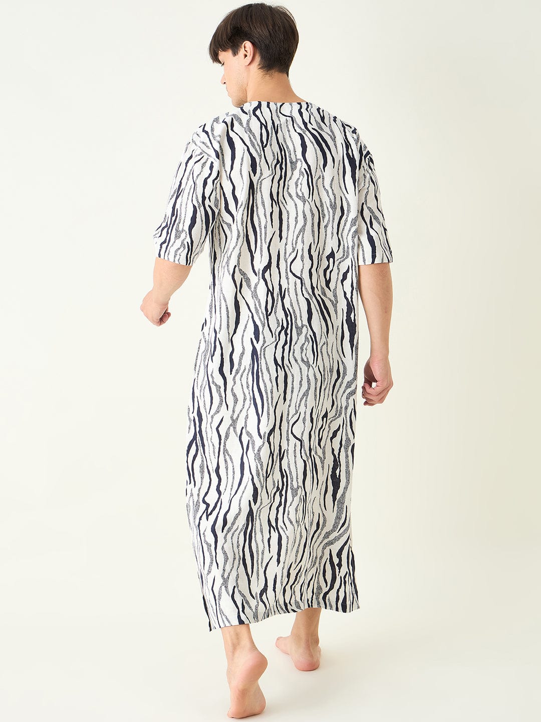 The Kaftan Company Kaftan Mens Black and White Animal Print Loungewear Kaftan Gown