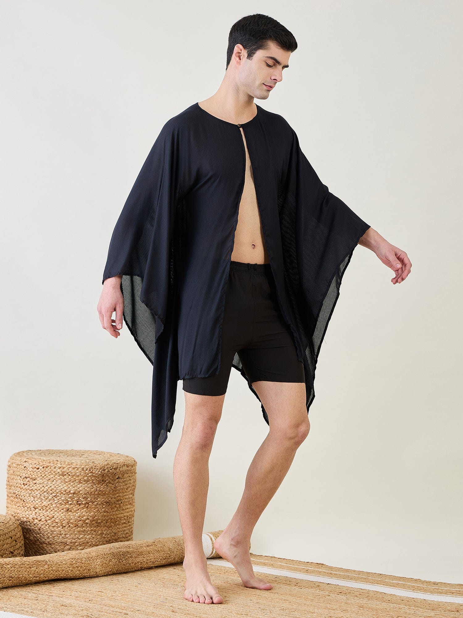 The Kaftan Company Kaftan Mens Black Poncho Swimwear Cover-Up