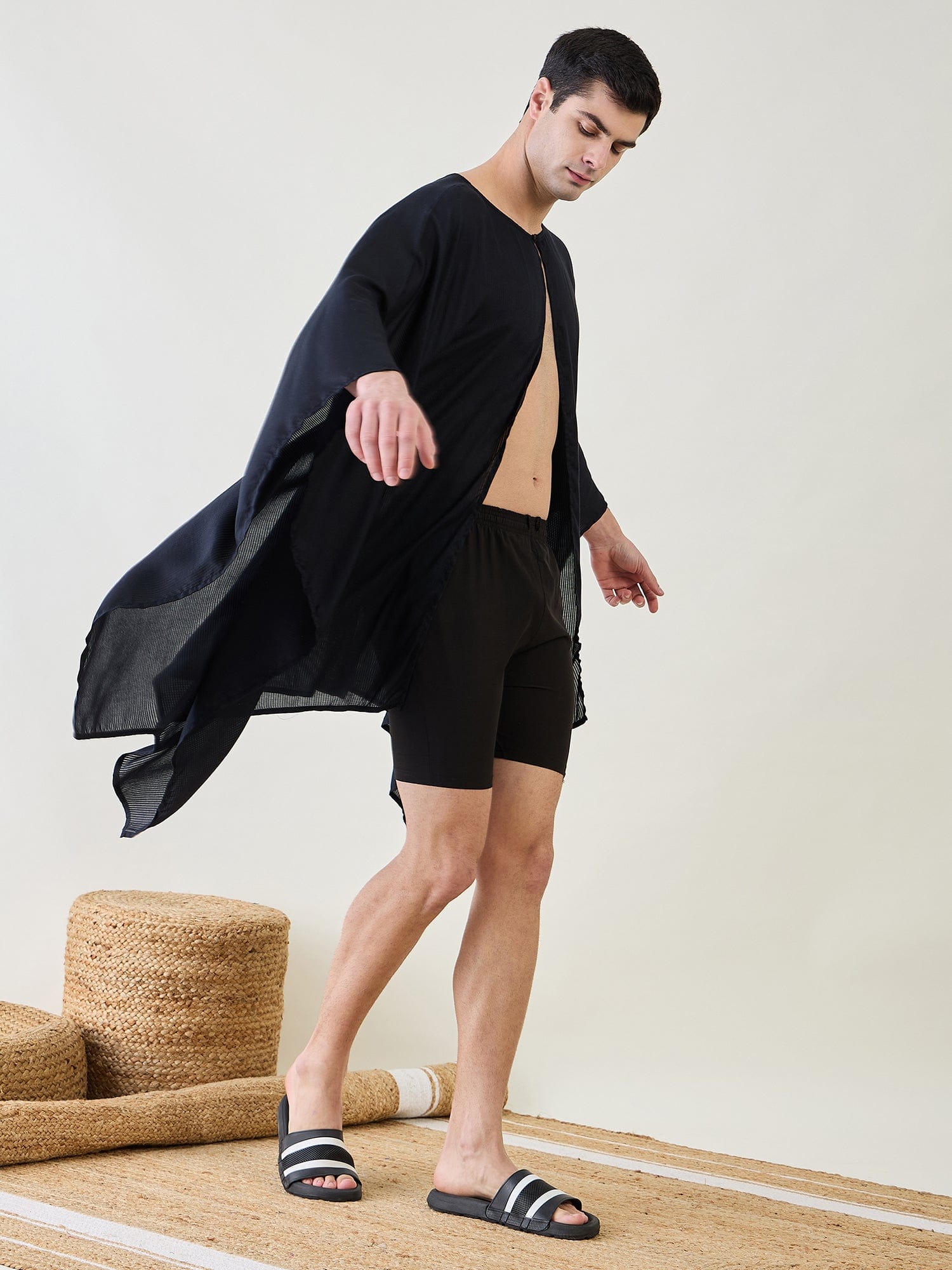 The Kaftan Company Kaftan Mens Black Poncho Swimwear Cover-Up