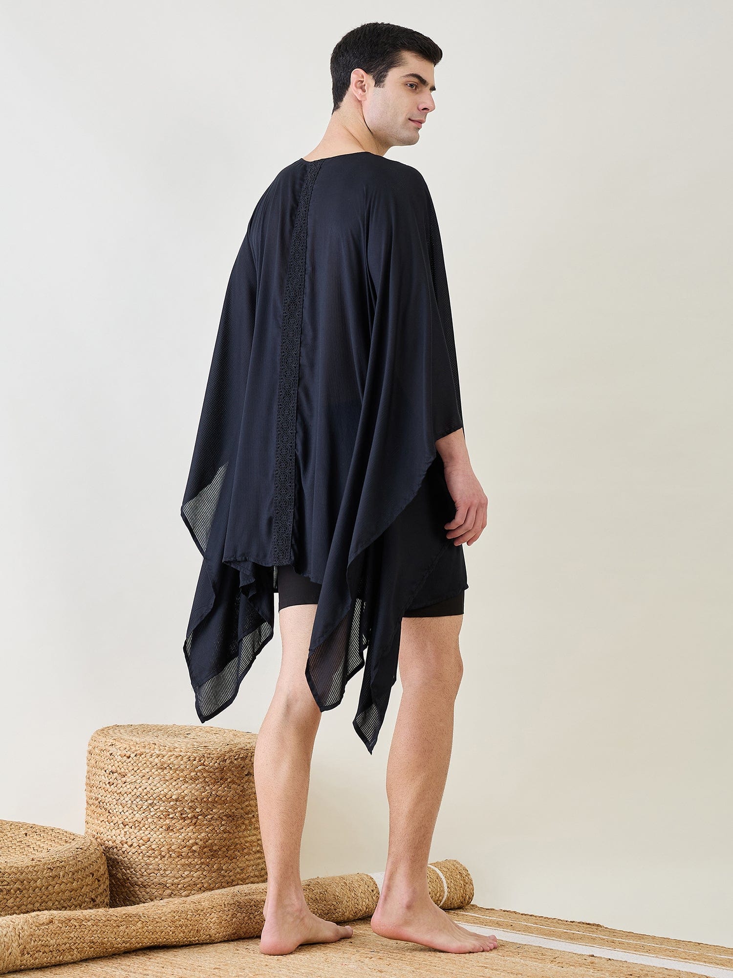 The Kaftan Company Kaftan Mens Black Poncho Swimwear Cover-Up