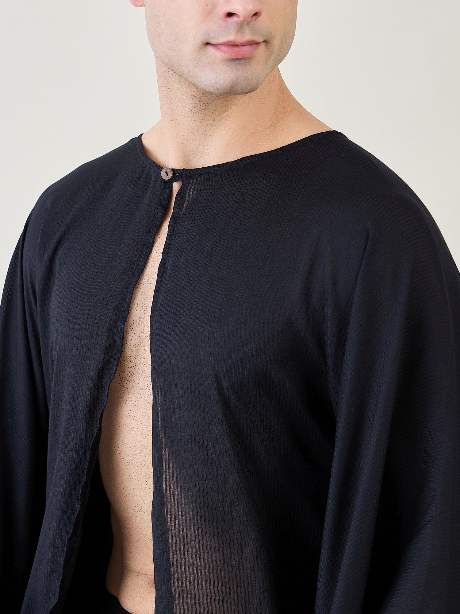The Kaftan Company Kaftan Mens Black Poncho Swimwear Cover-Up