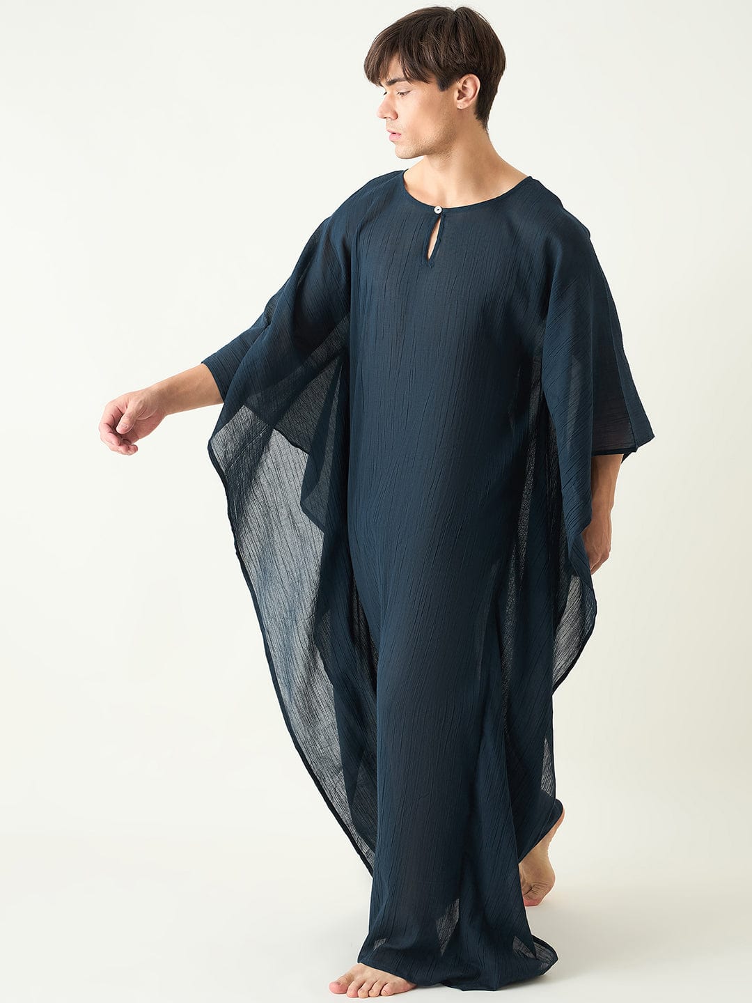 The Kaftan Company Kaftan Mens Blue Textured Loungewear Kaftan Gown