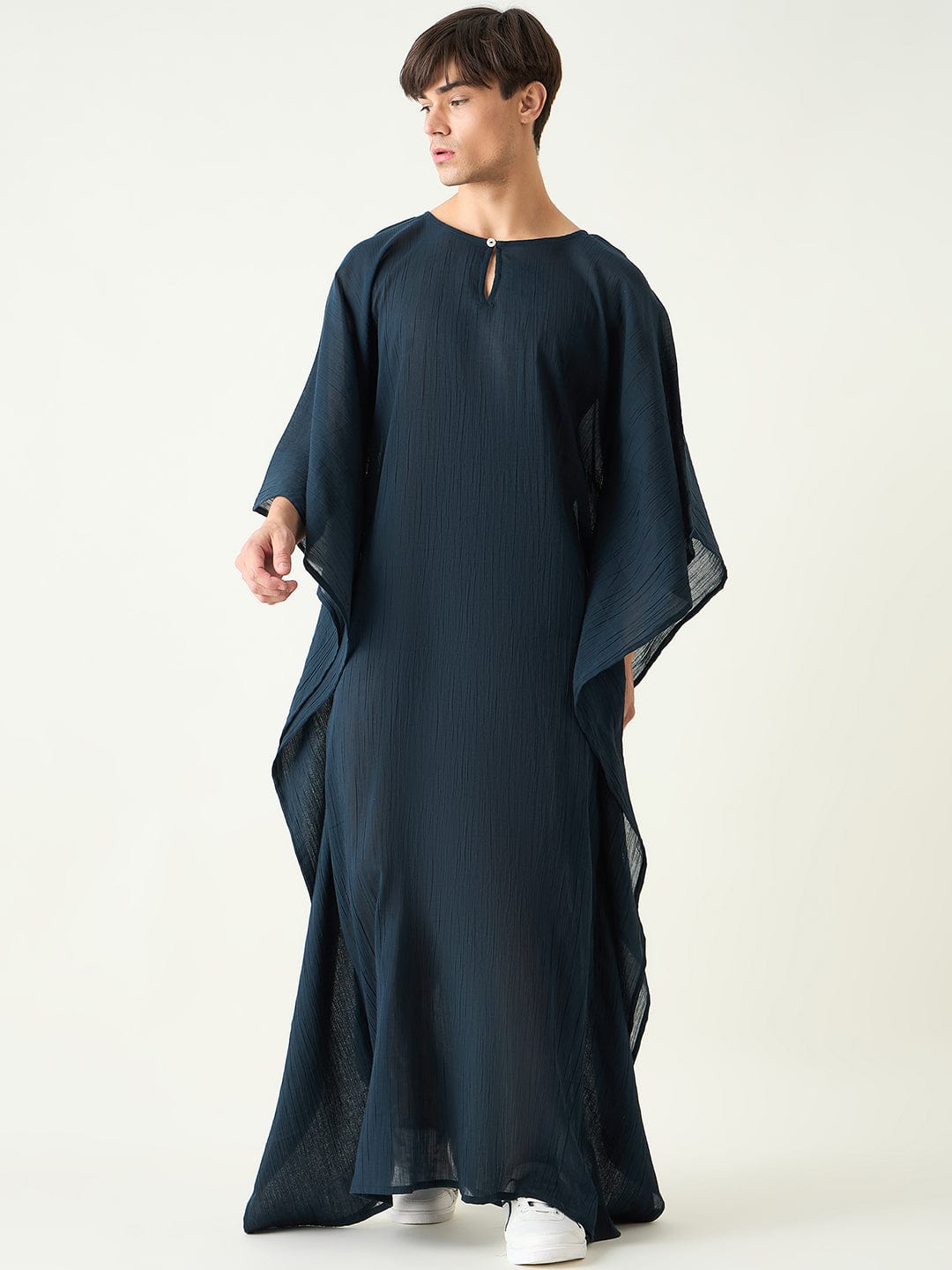 The Kaftan Company Kaftan Mens Blue Textured Loungewear Kaftan Gown